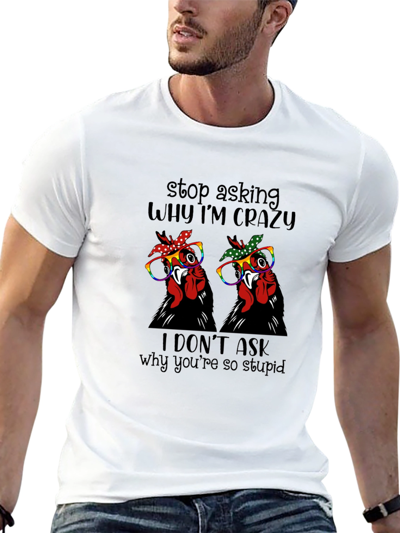 Crazy Chicken Graphic Tee - Funny Novelty Shirt