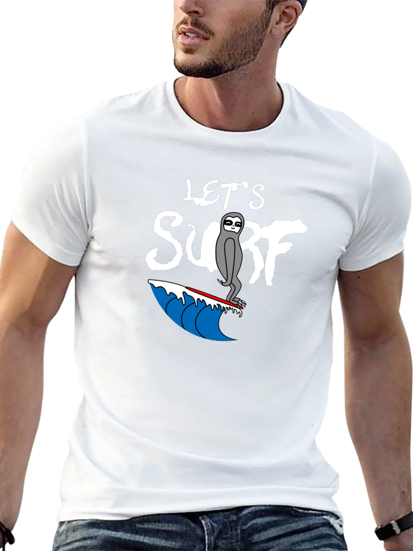 Lets Surf Sloth T-Shirt - Black Graphic Tee
