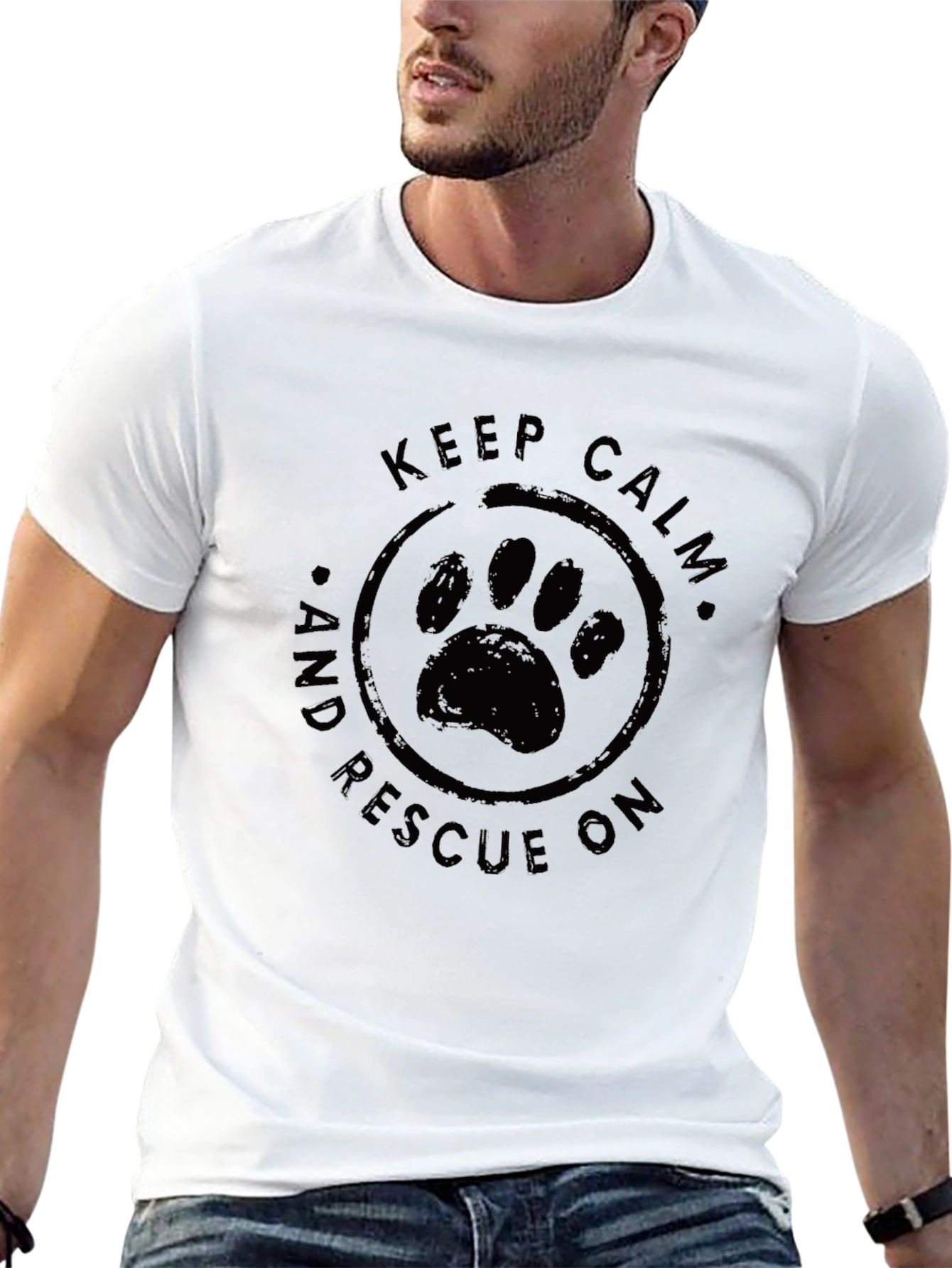 Keep Calm and Rescue On Graphic Tee - Black
