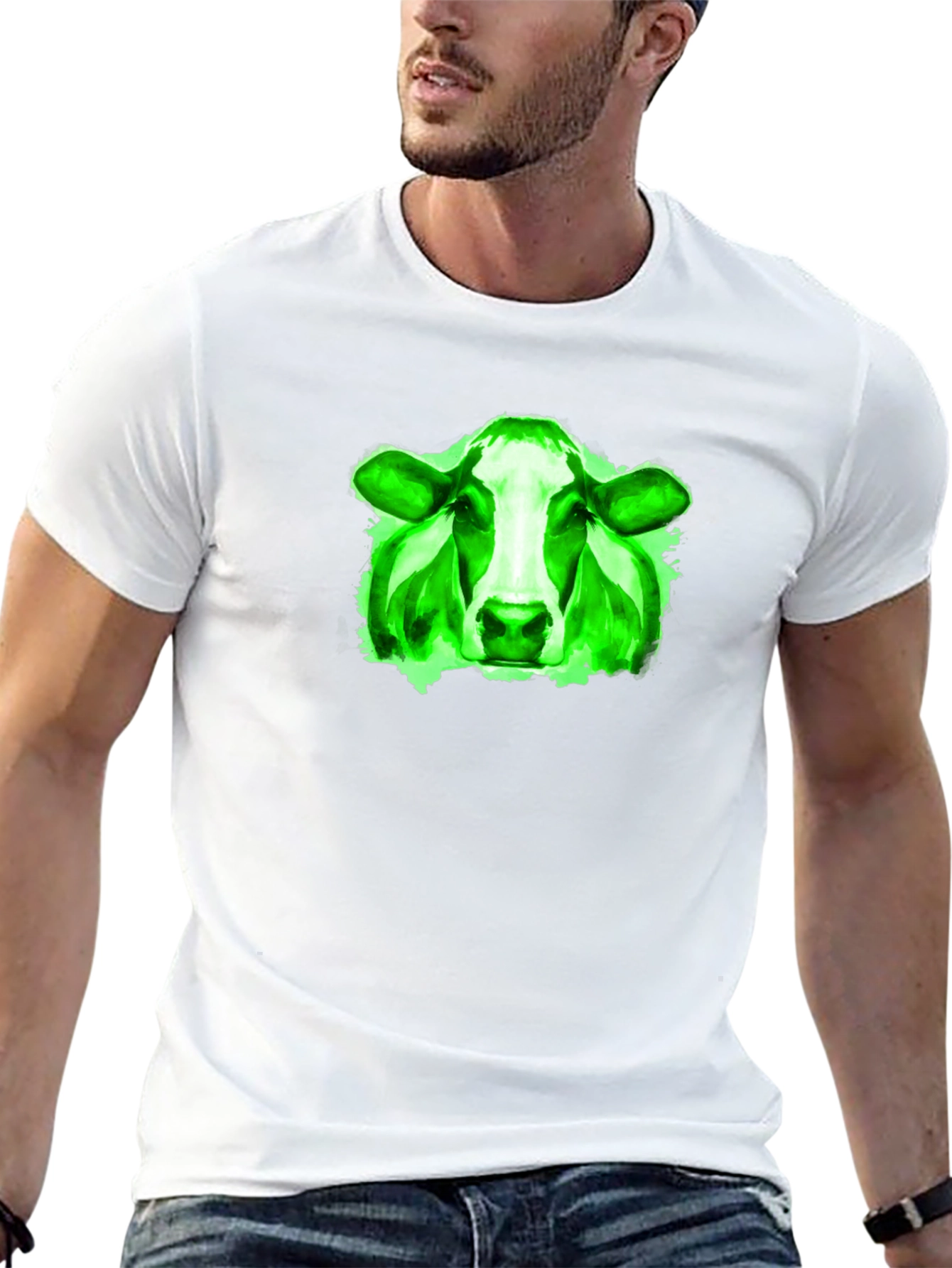 Green Cow Graphic Black T-Shirt