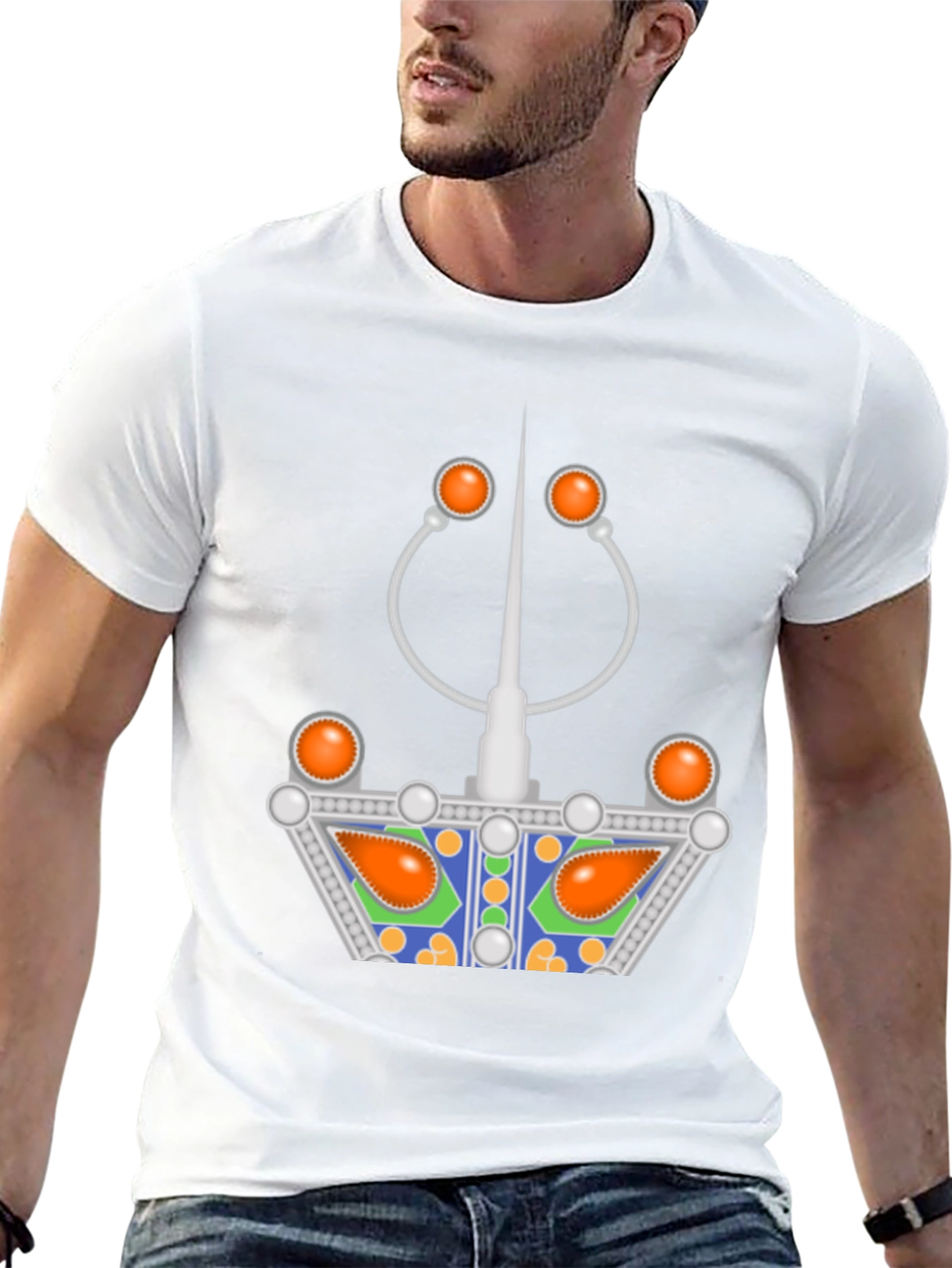 Unique Graphic Tee - Silver and Orange Design