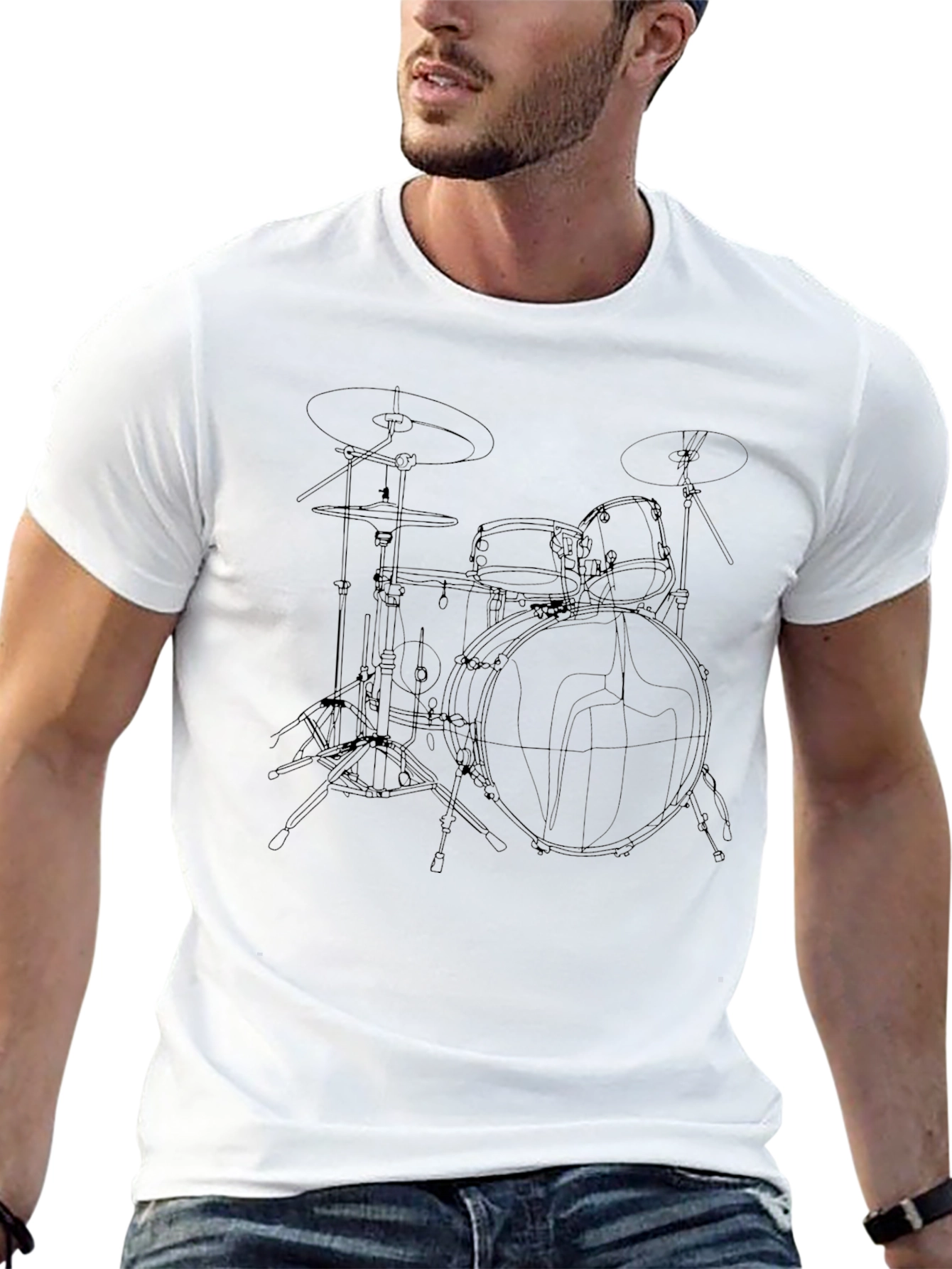 Drum Kit Outline T-Shirt - Music Lover Tee