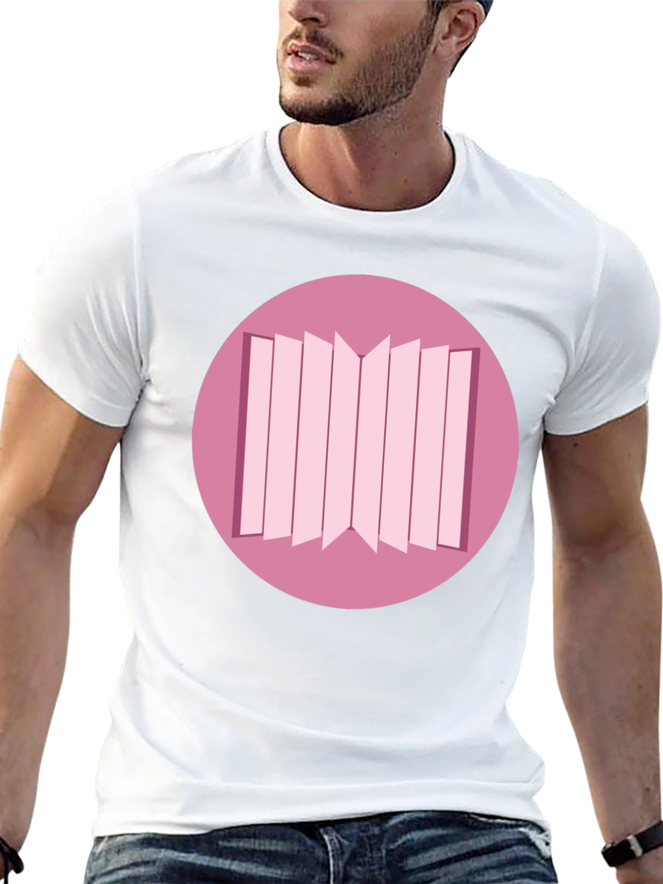 Stylish Black Tee with Geometric Pink Circle Design