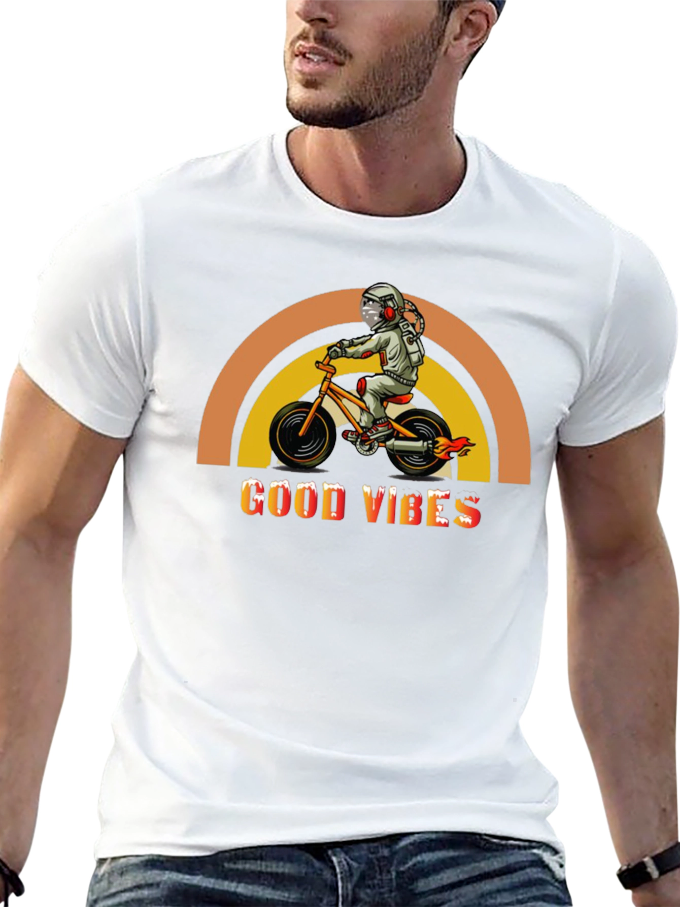 Good Vibes Spaceman on Bike Graphic Tee
