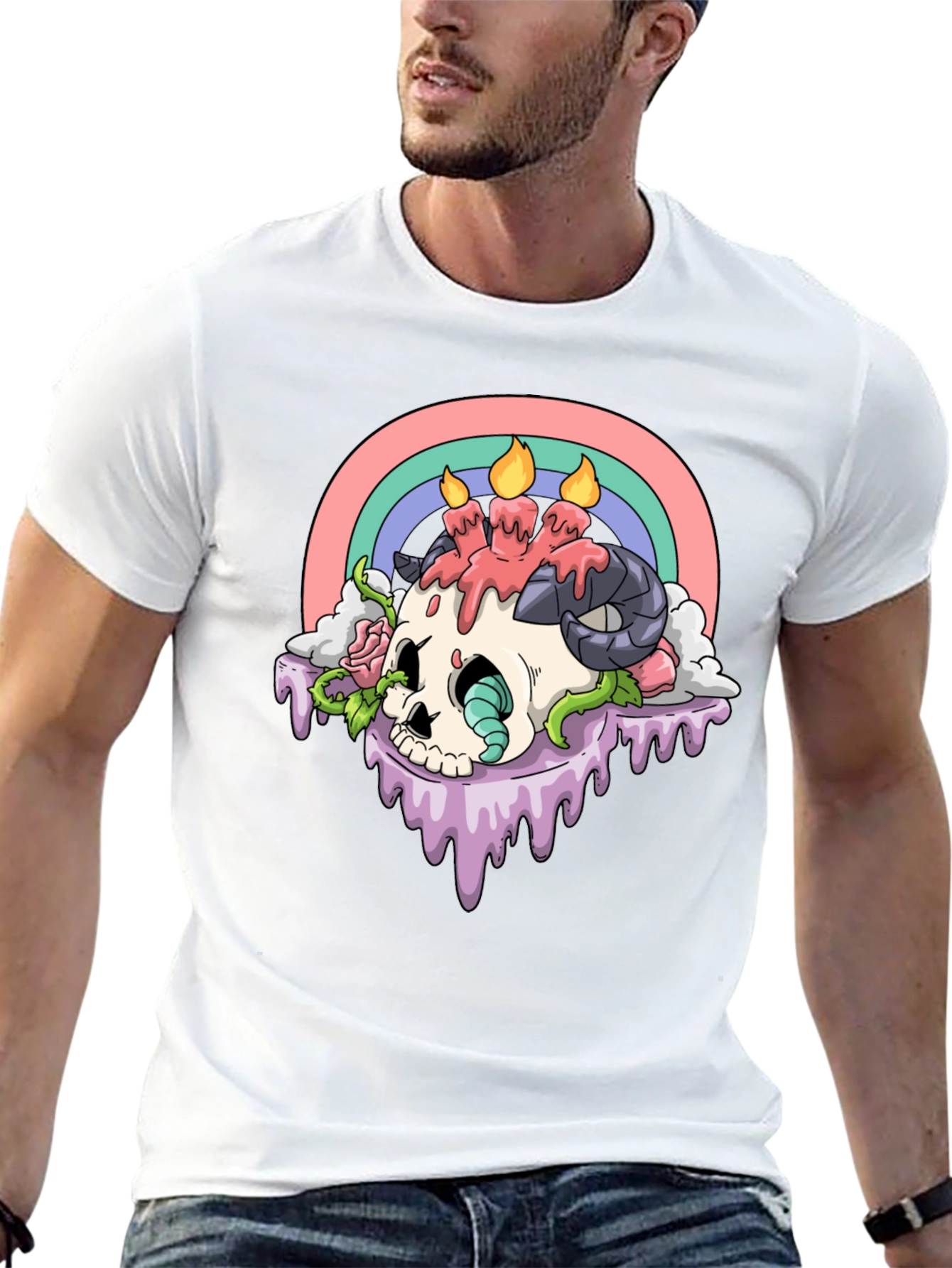 Skull Candle Rainbow Graphic Tee