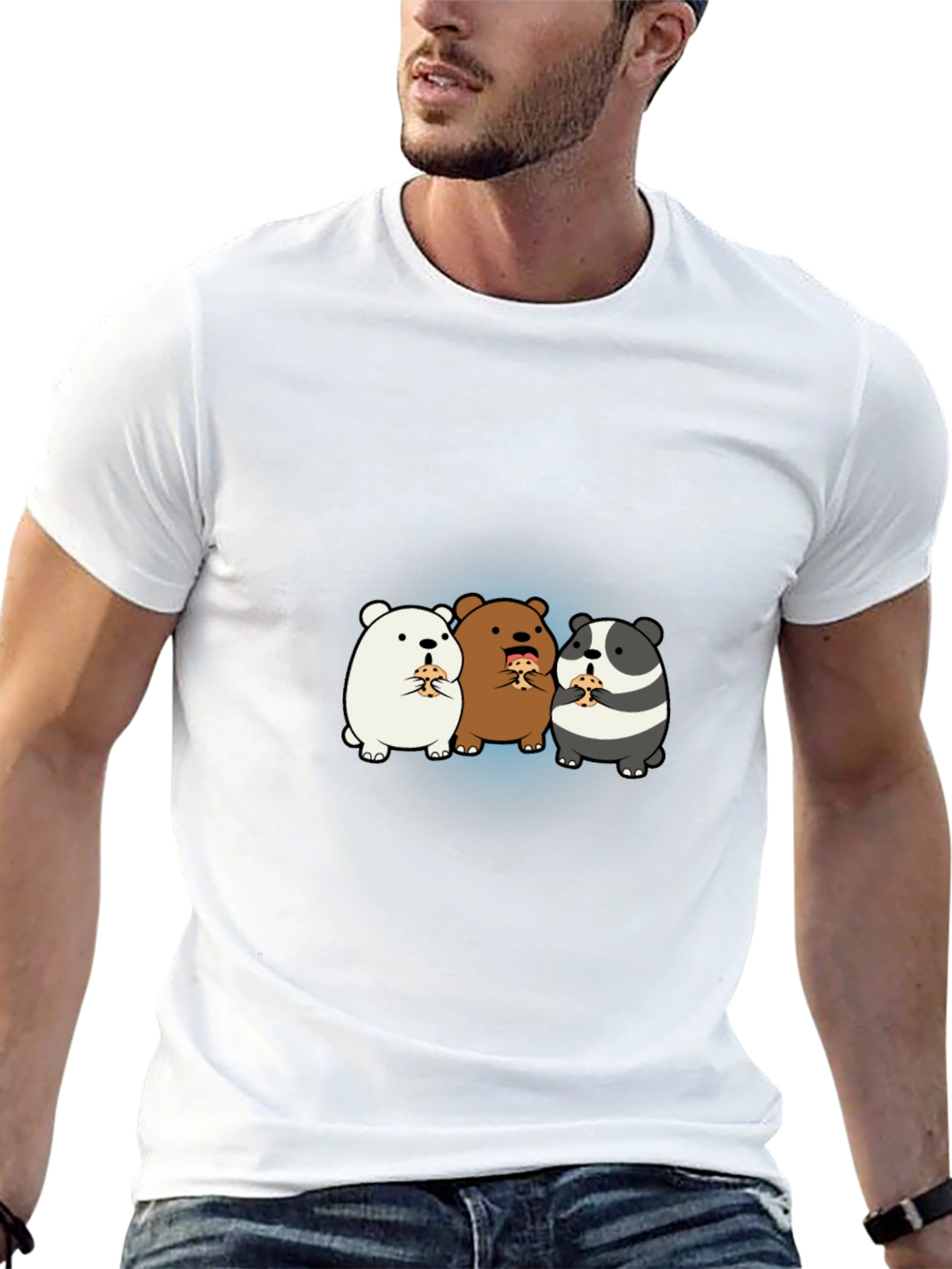 Cartoon Bear Pizza T-Shirt - Black