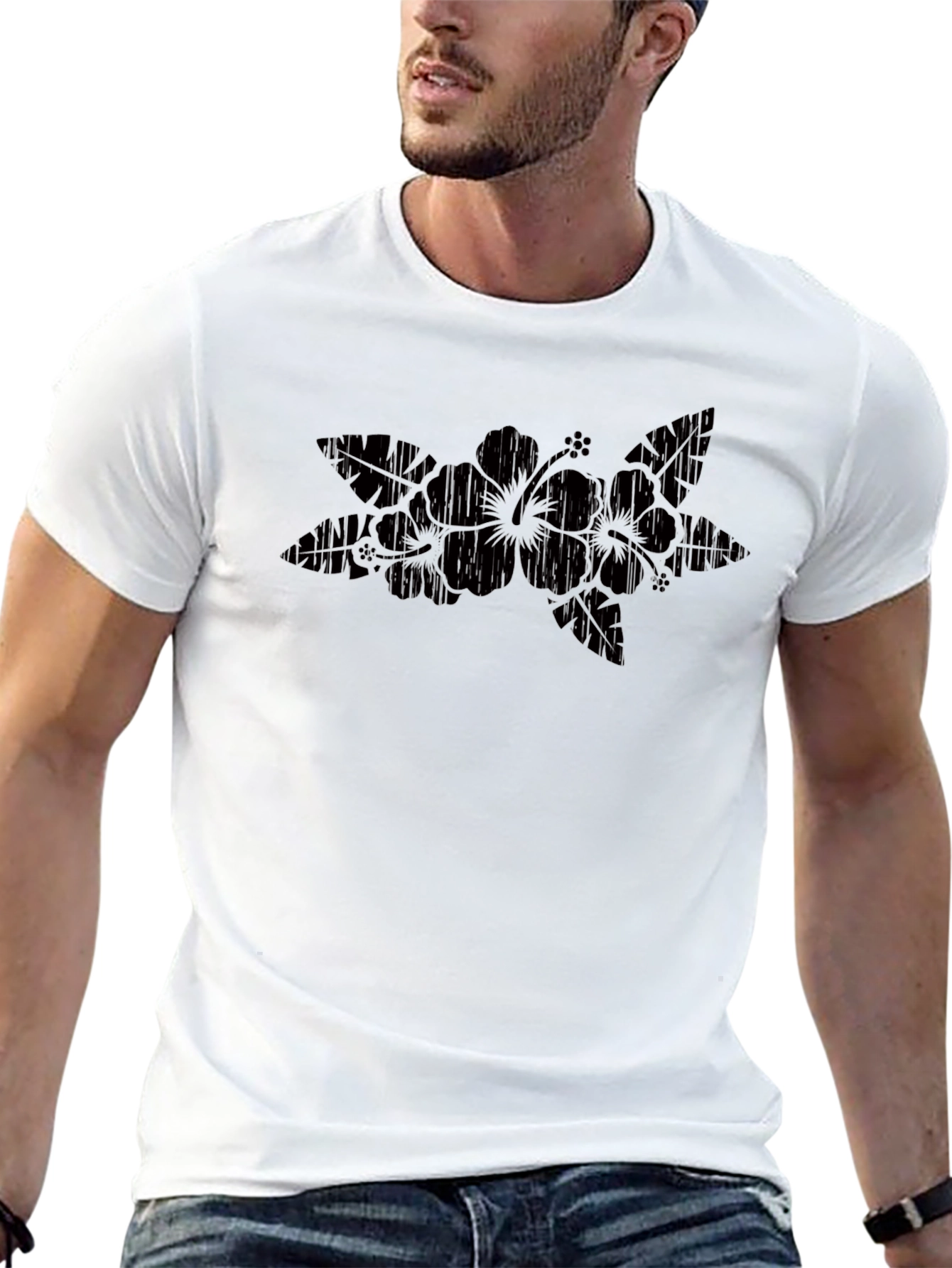 Hibiscus Flower Graphic Black T-Shirt