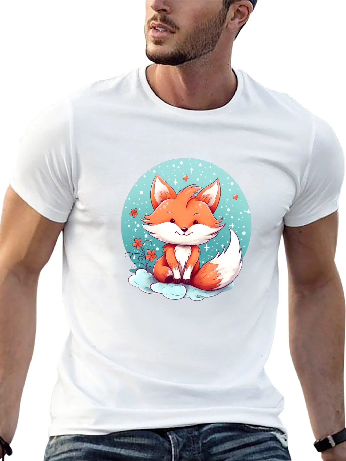 Cute Cartoon Fox Black T-Shirt
