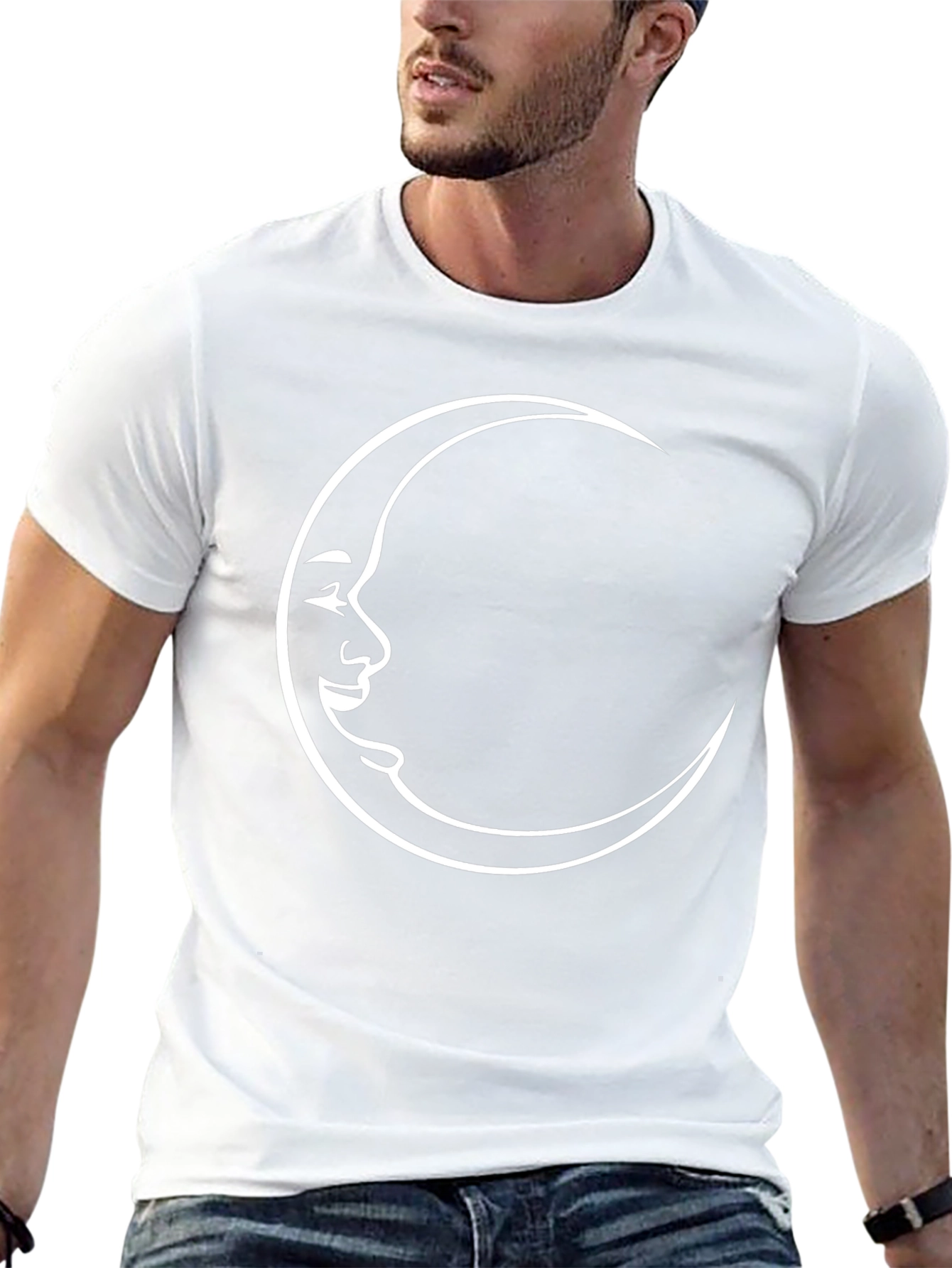Crescent Moon Face Graphic T-Shirt - Black Cotton