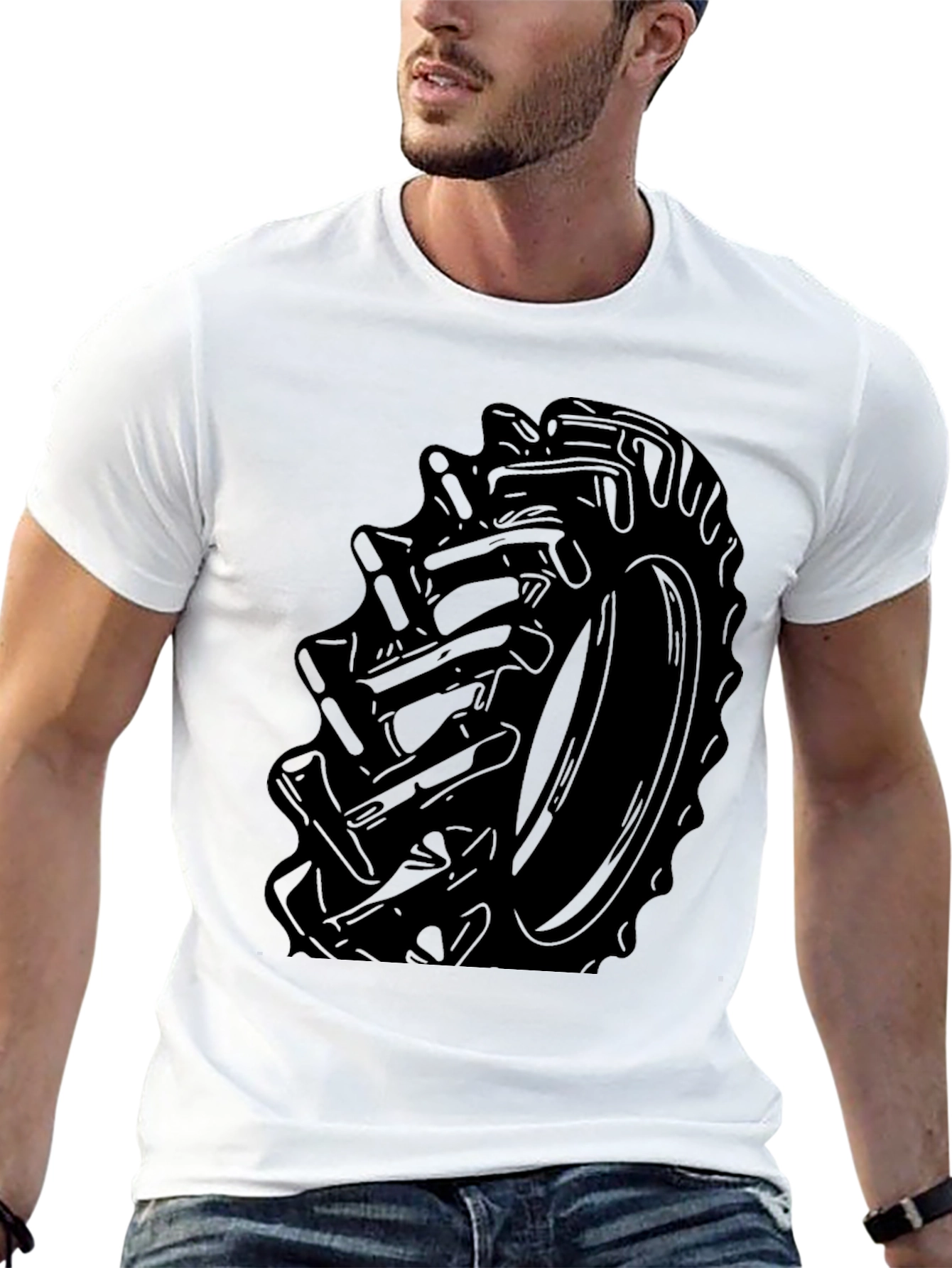 Tractor Tire Graphic Tee - Bold Black Print