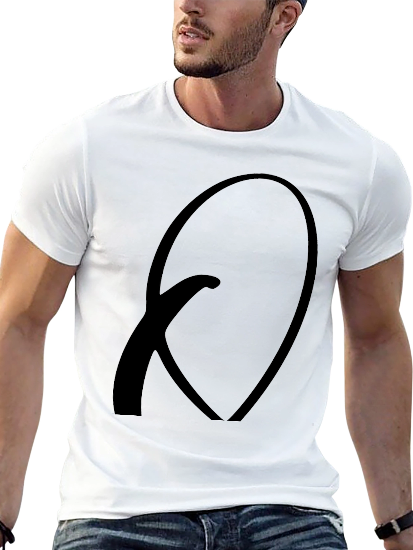 Black T-Shirt with Abstract Q Design - Casual Wear