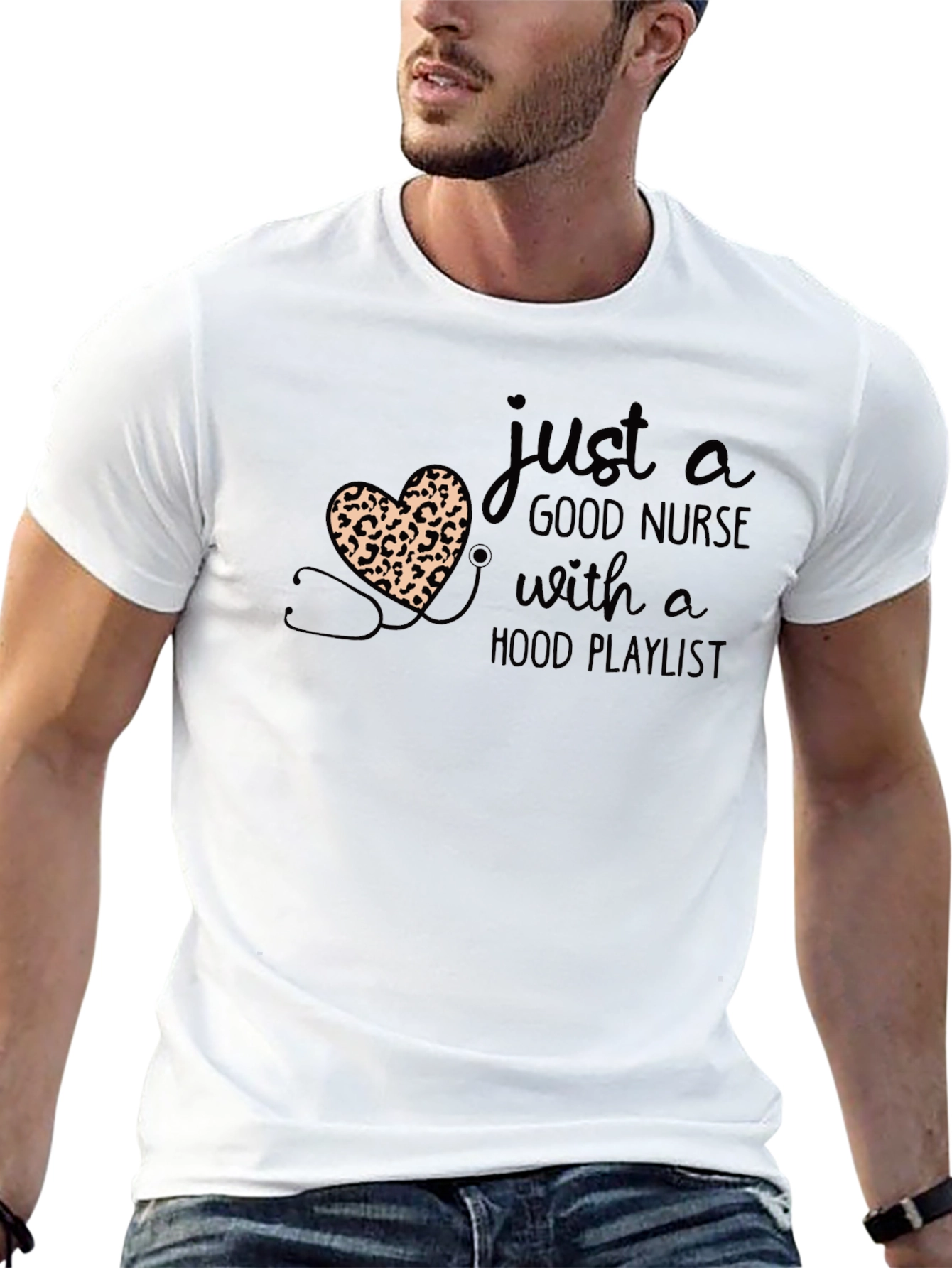 Nurse Leopard Heart Graphic T-Shirt