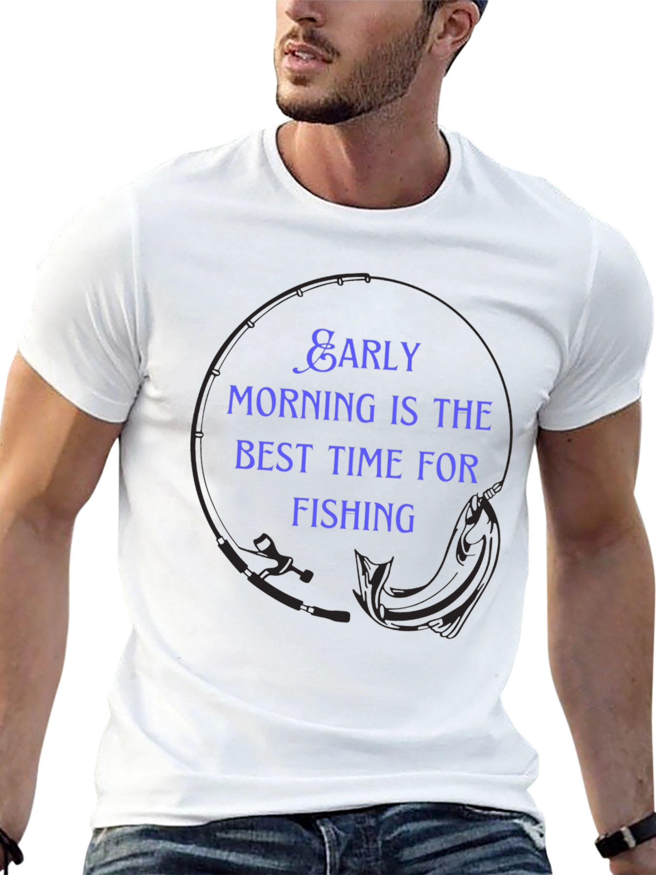 Early Morning Fishing Black T-Shirt