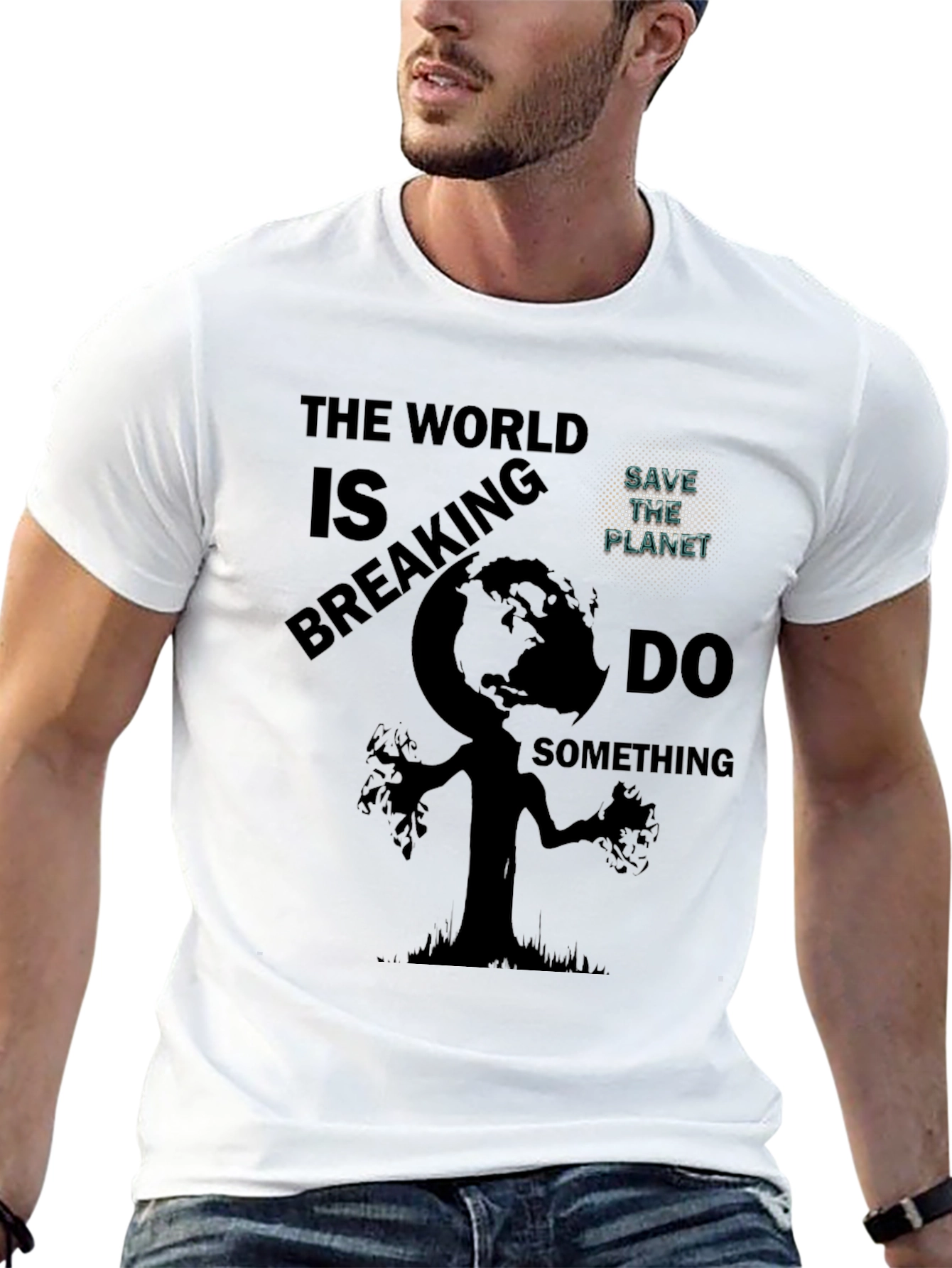 The World Is Breaking Mens Black Graphic Tee