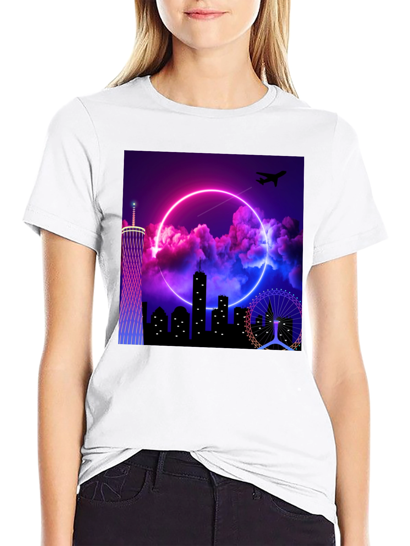 Neon Cityscape Graphic Tee - Modern Streetwear