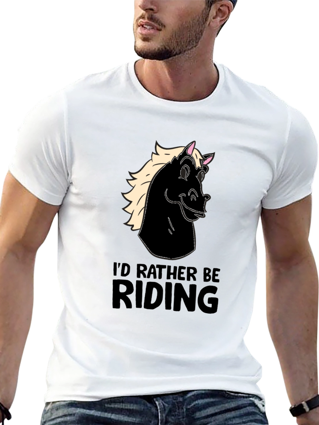 Mens Black Horse Riding T-Shirt