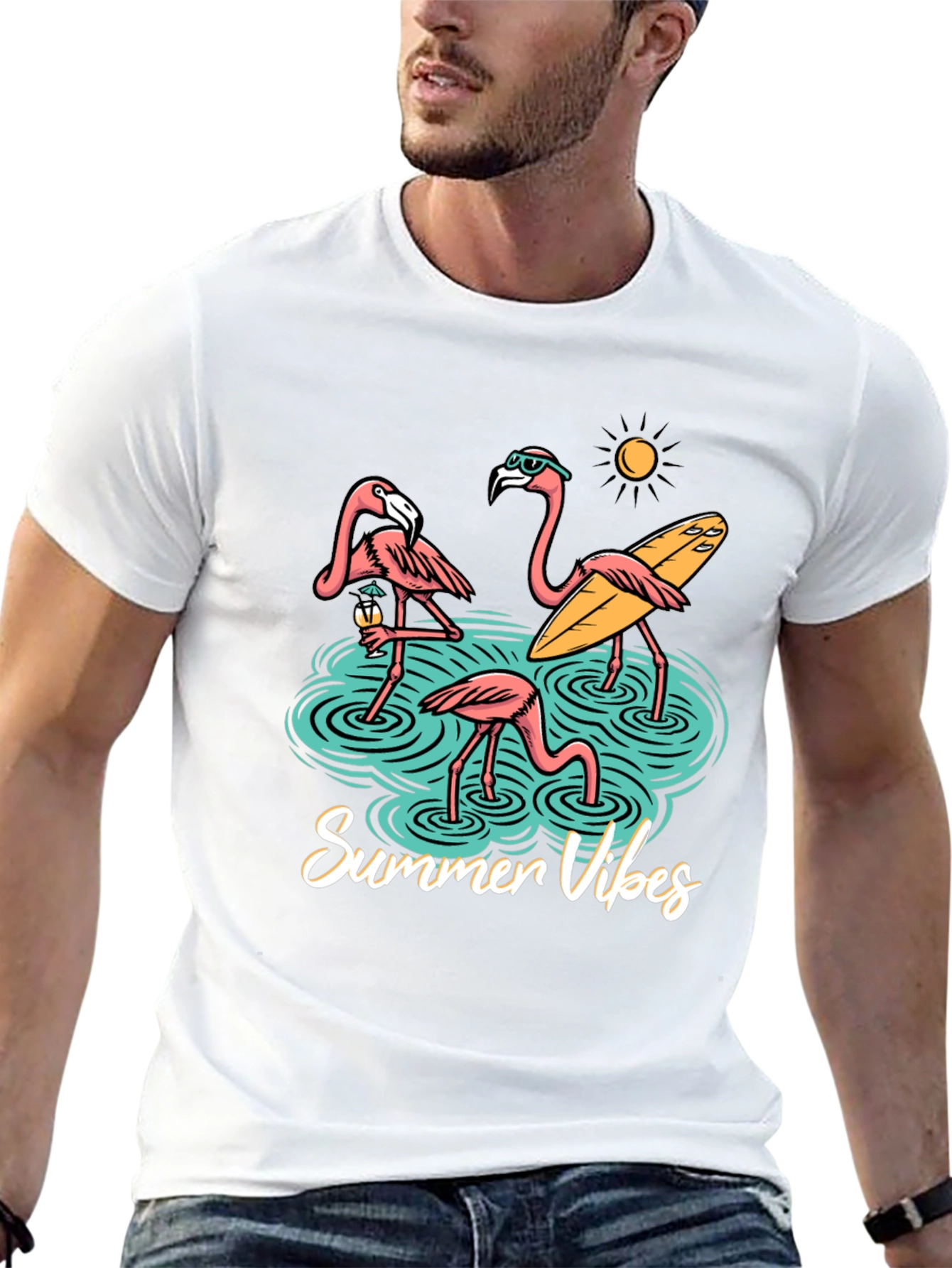 Summer Vibes Flamingo Graphic T-Shirt