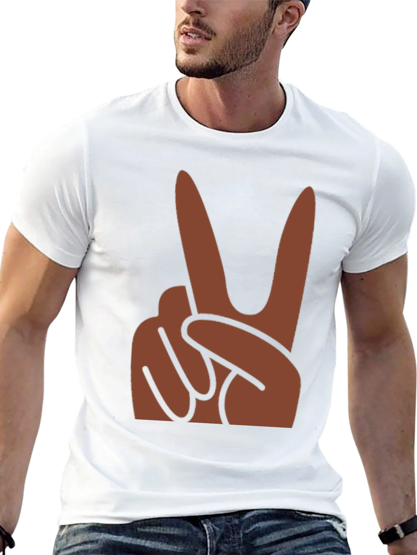 Peace Hand Sign Graphic Black T-Shirt
