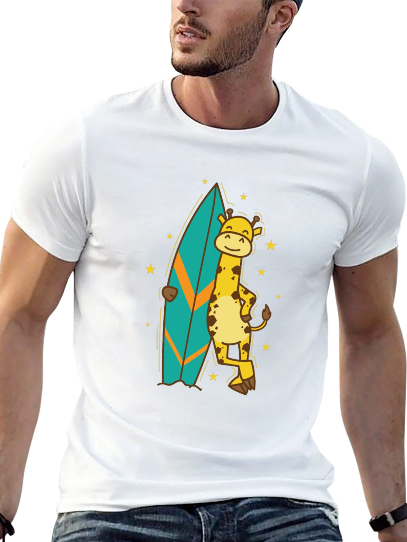 Surfing Giraffe T-Shirt - Black Cotton Tee