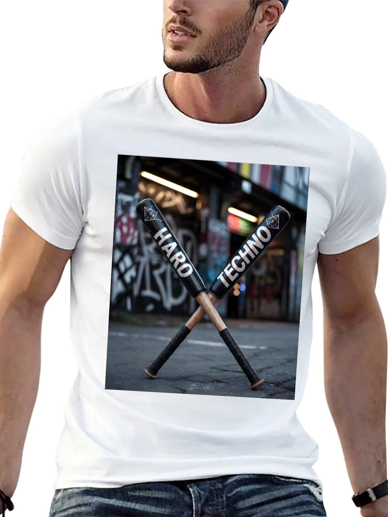 Hard Techno Baseball Bat Graphic T-Shirt