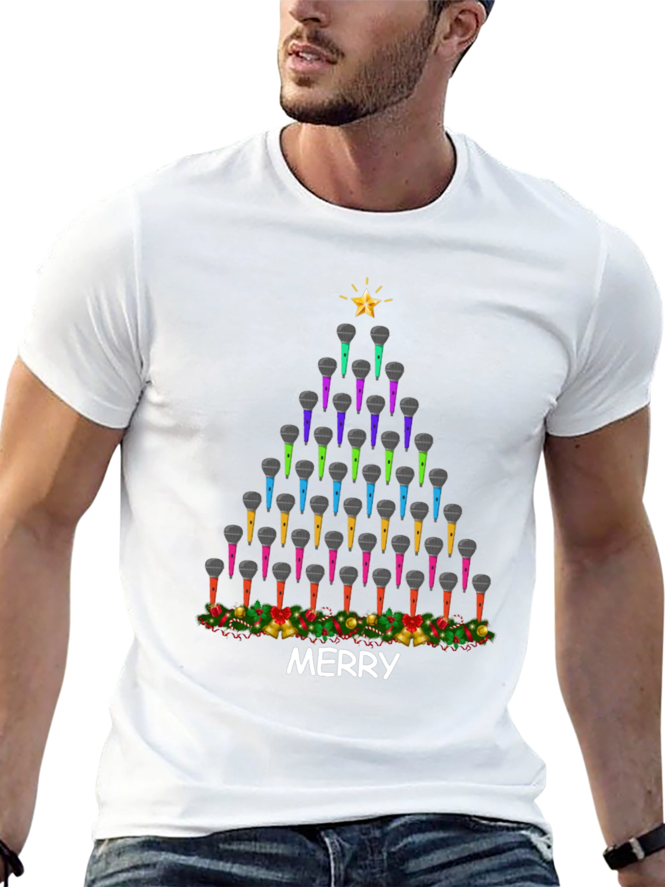 Merry Christmas Microphone Tree T-Shirt