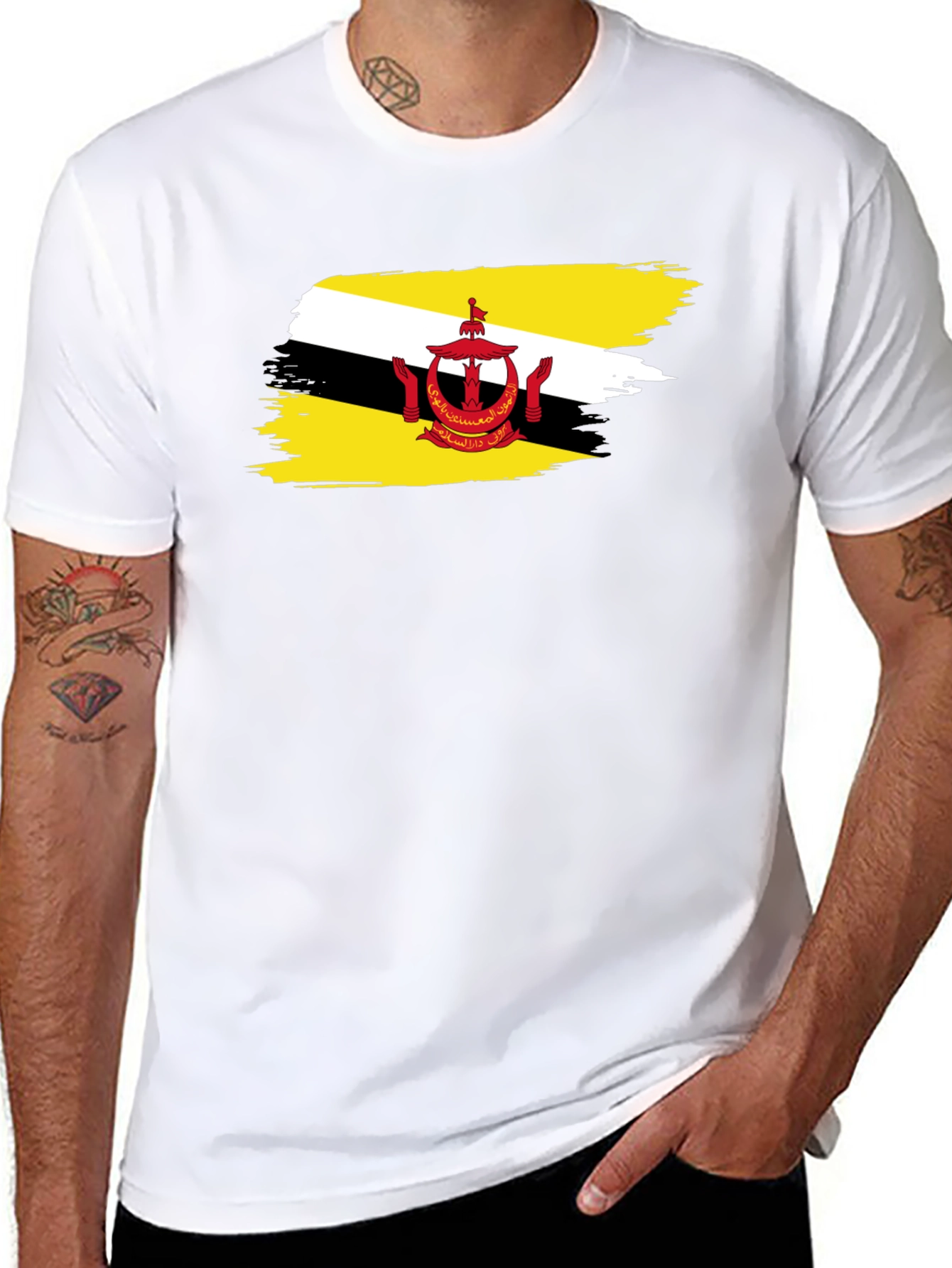 Brunei Flag Brush Stroke Graphic Tee - Black