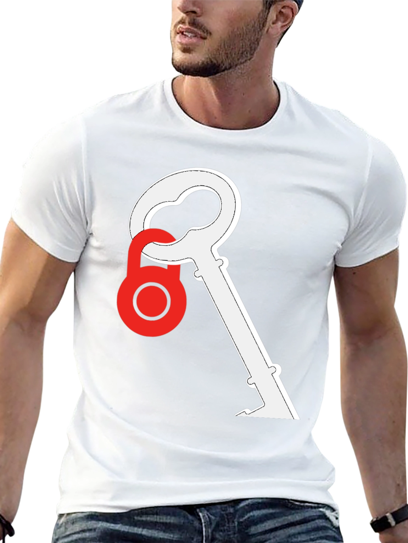 Key and Lock Graphic Tee - Stylish Black T-Shirt