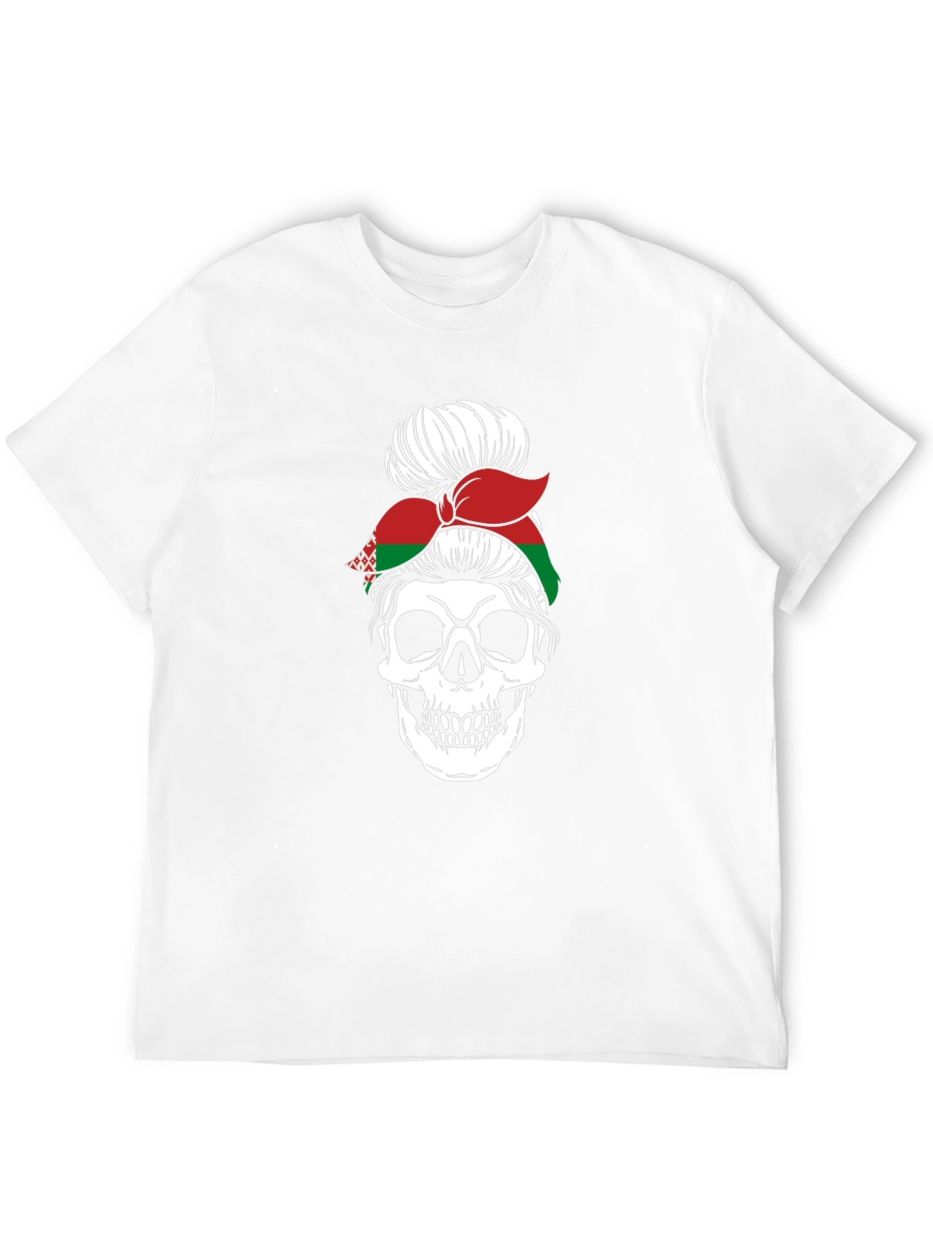 Skull Messy Bun Belarus Flag Graphic T-Shirt