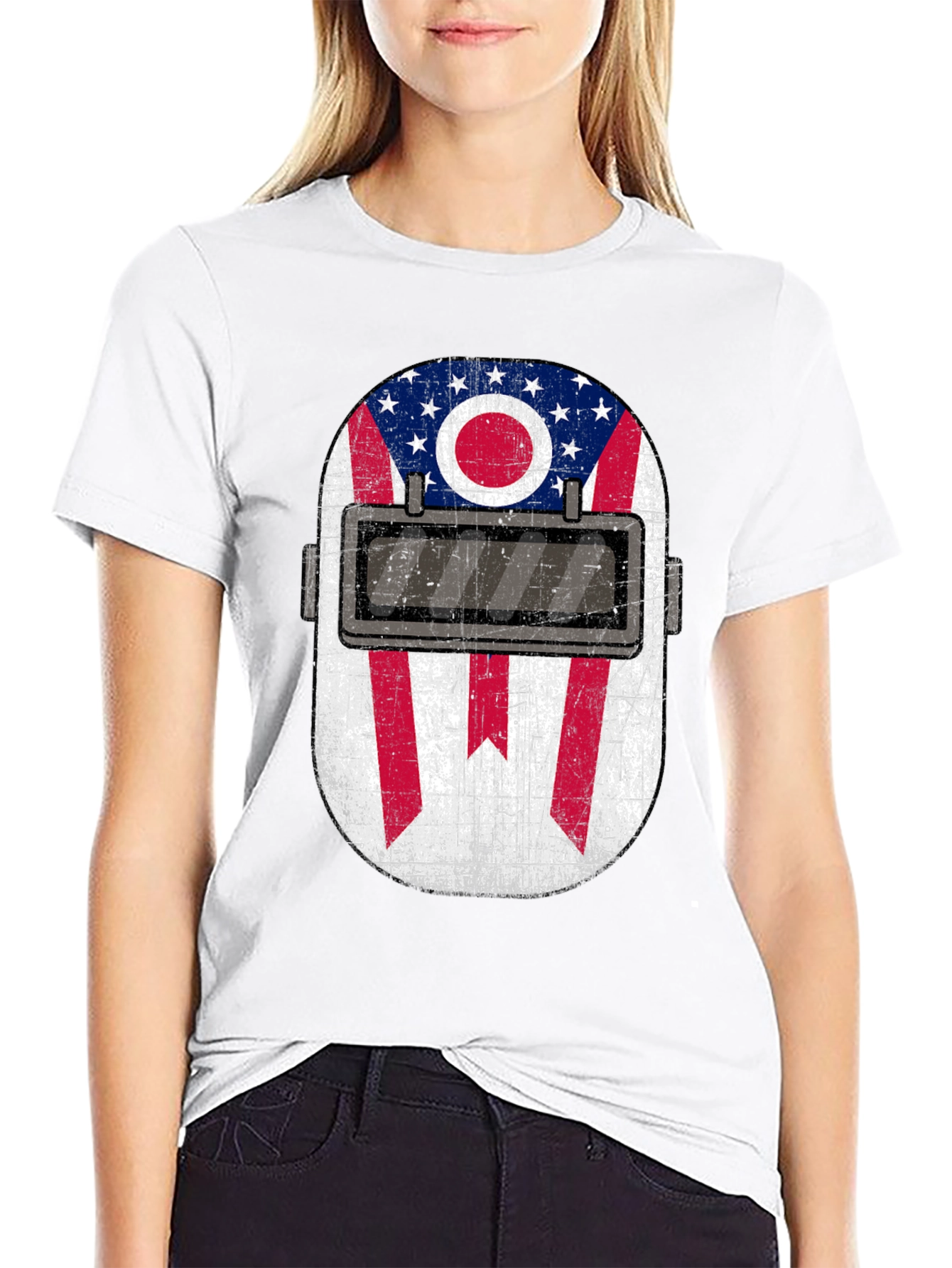 Welder Mask Ohio Flag T-Shirt - Patriotic Welding Tee