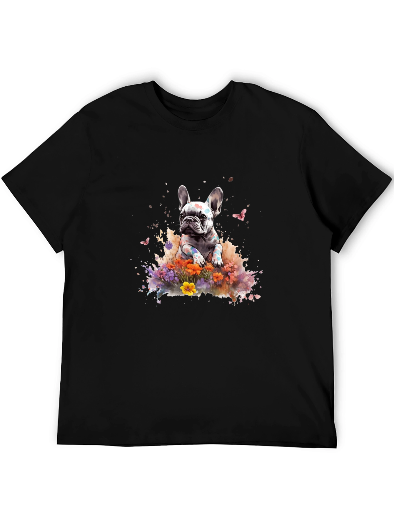 French Bulldog Floral Graphic Black T-Shirt