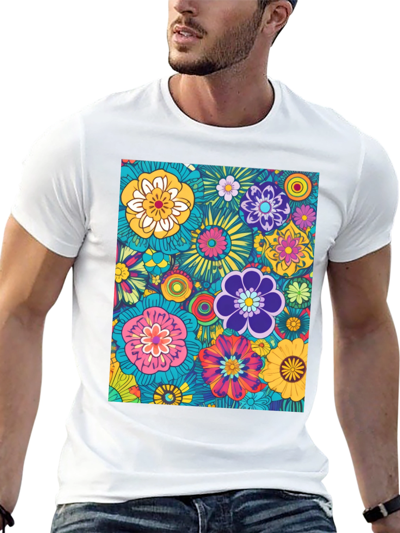 Retro Floral Print Tee - Black