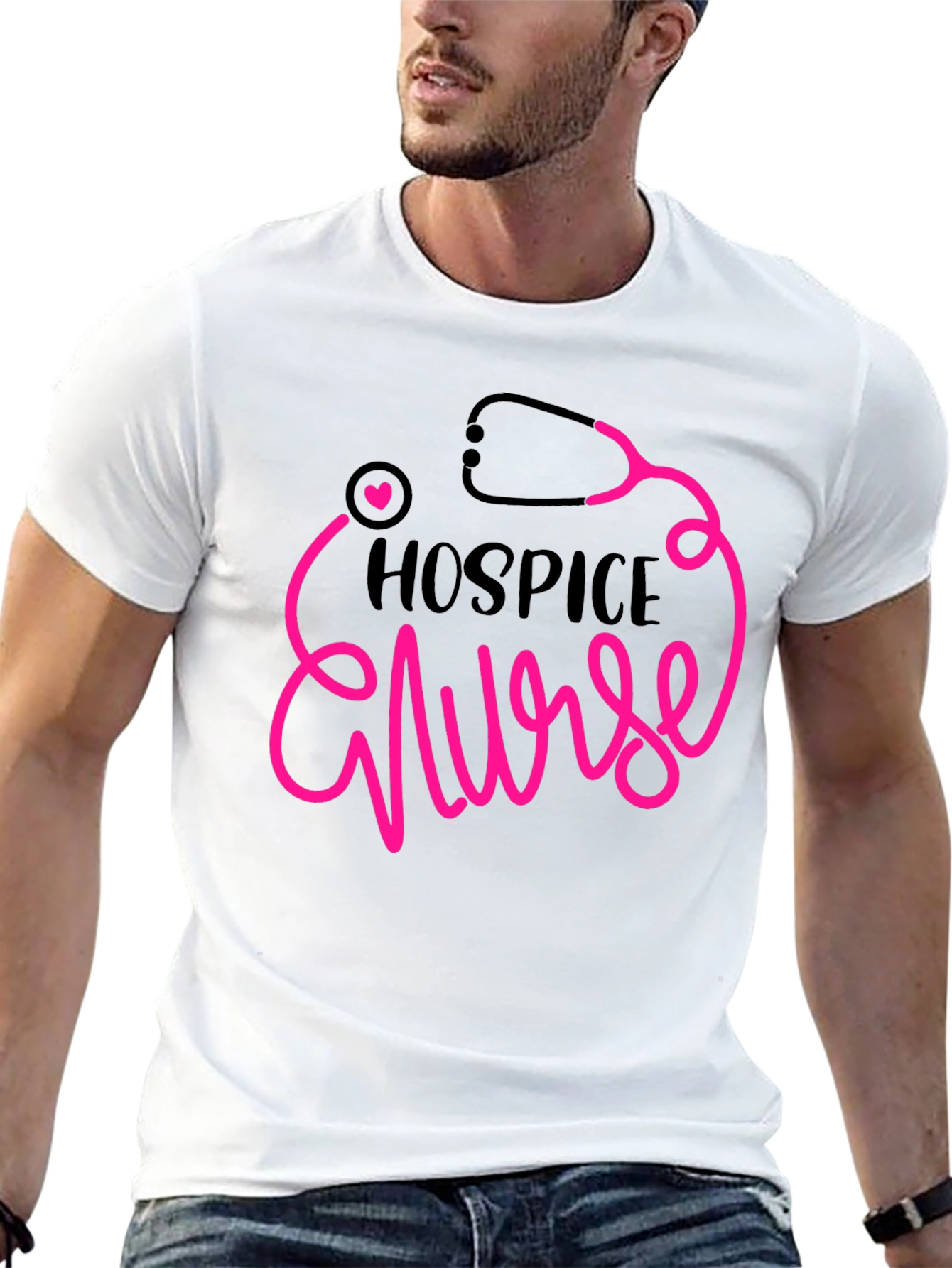 Hospice Nurse Graphic Tee - Heartbeat Stethoscope Design