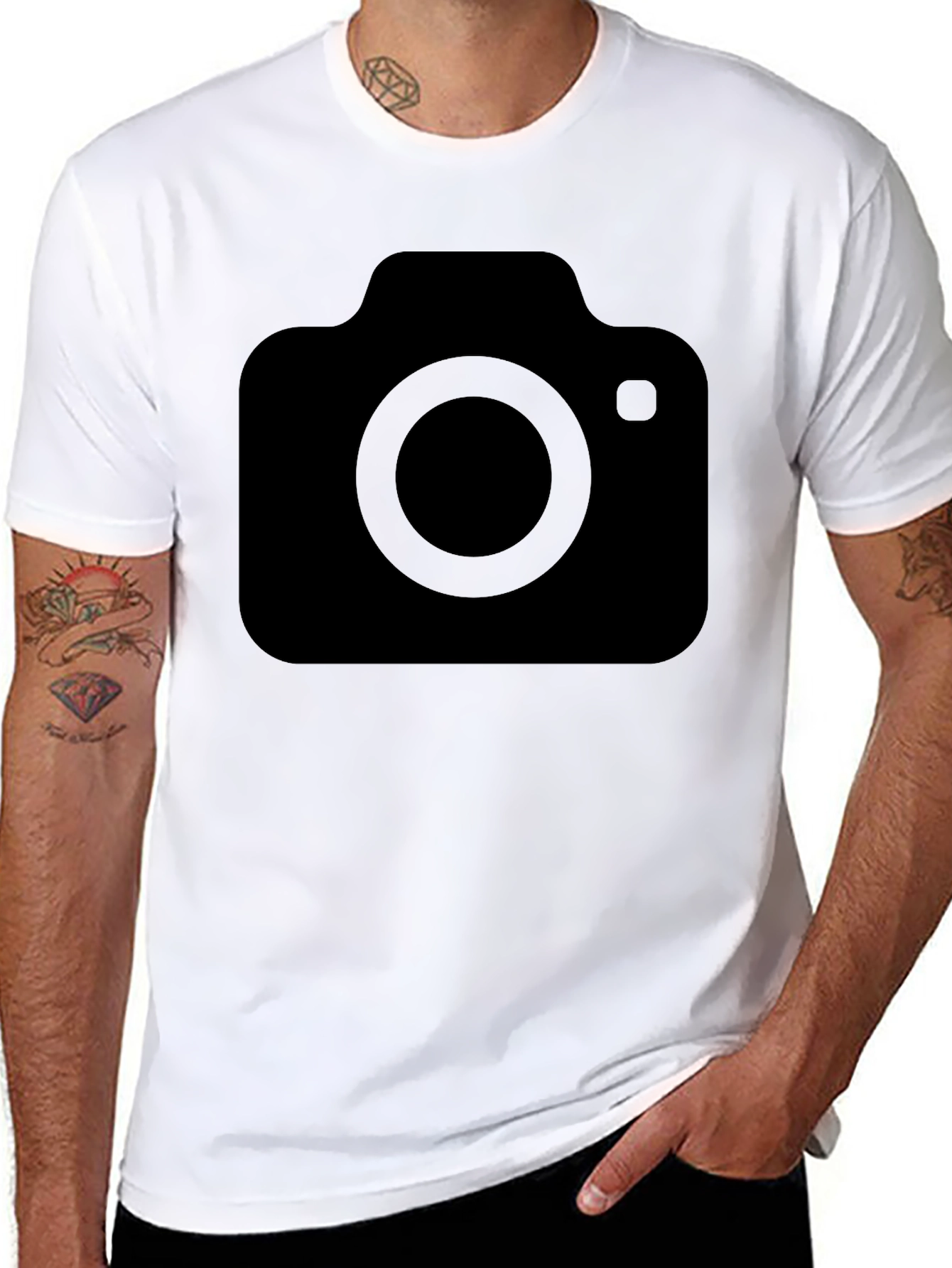 Black Graphic Tee with Camera Icon