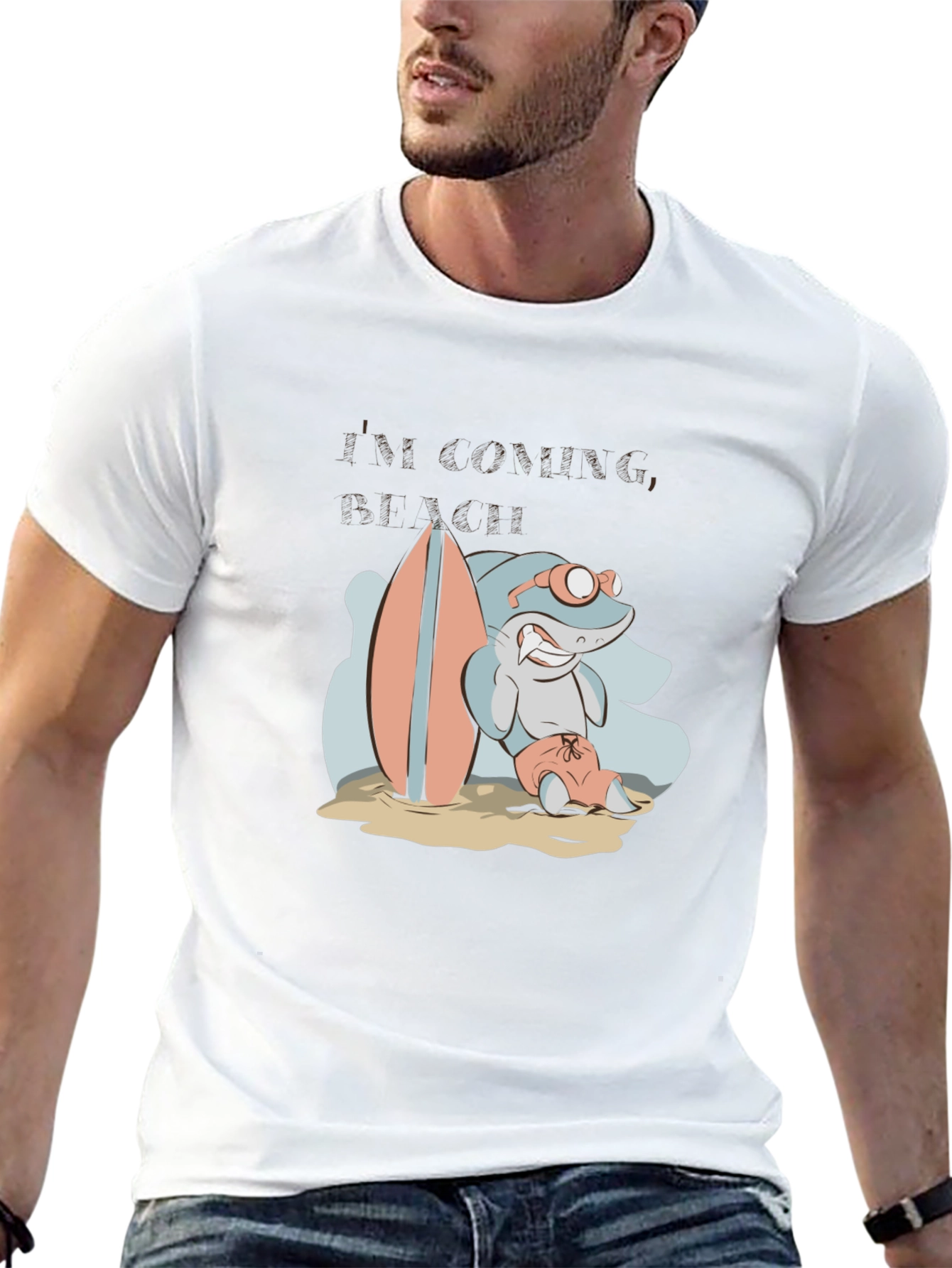 Surfing Shark Graphic Tee - Black Cotton T-Shirt