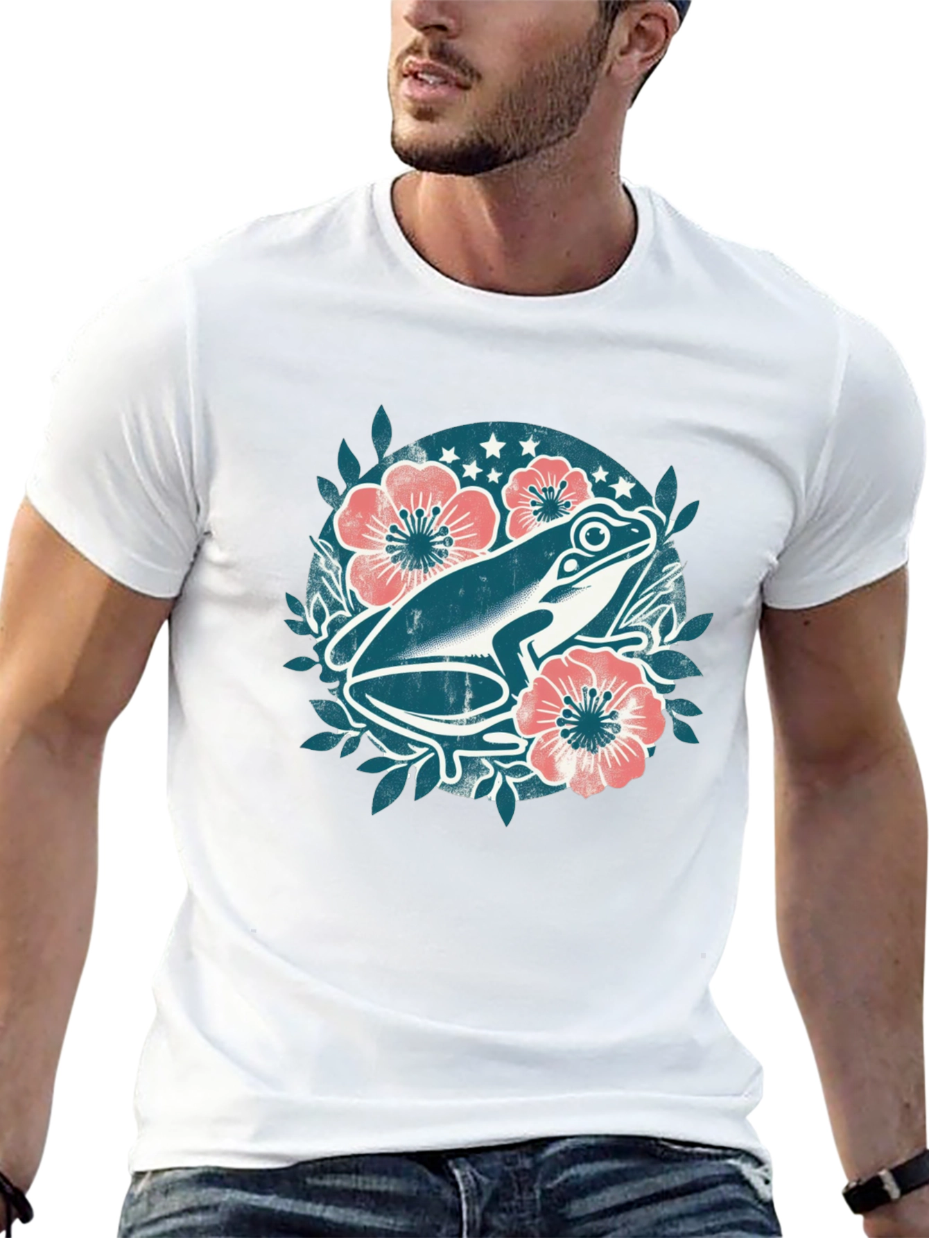 Frog Floral Graphic Tee - Black Cotton T-Shirt