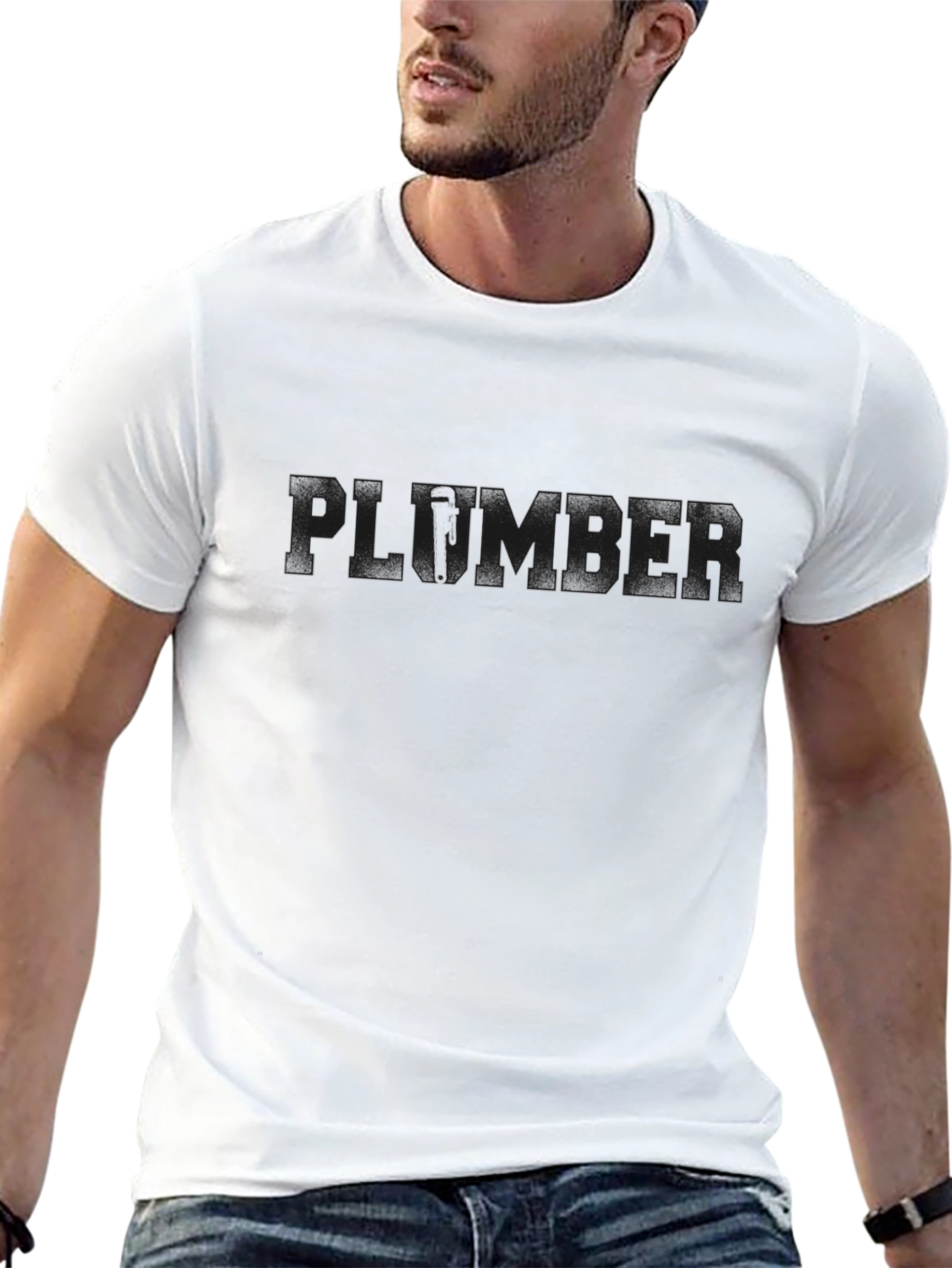 Black Plumber Graphic Print Crew Neck T-Shirt