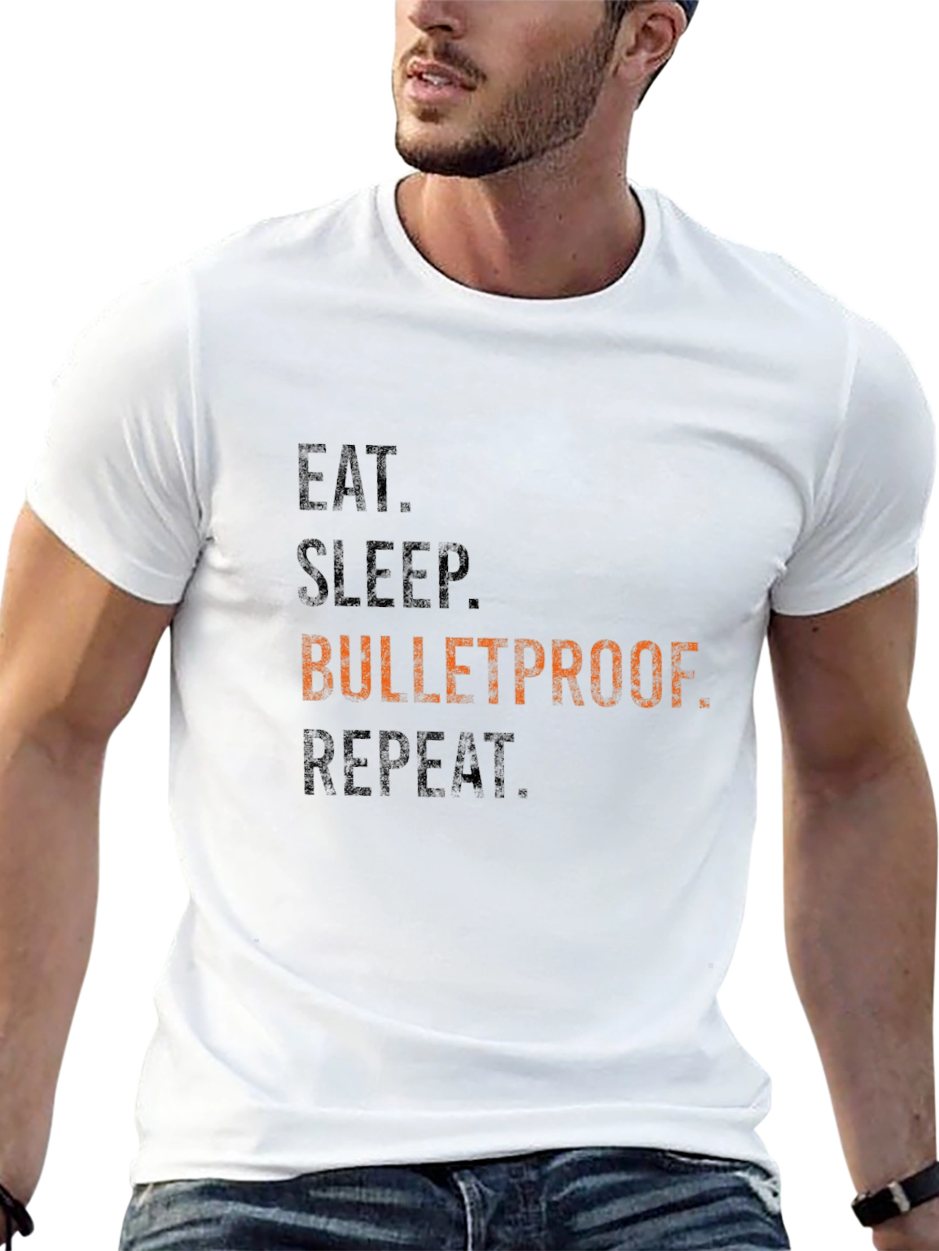 Eat Sleep Bulletproof Repeat Graphic Tee - Black
