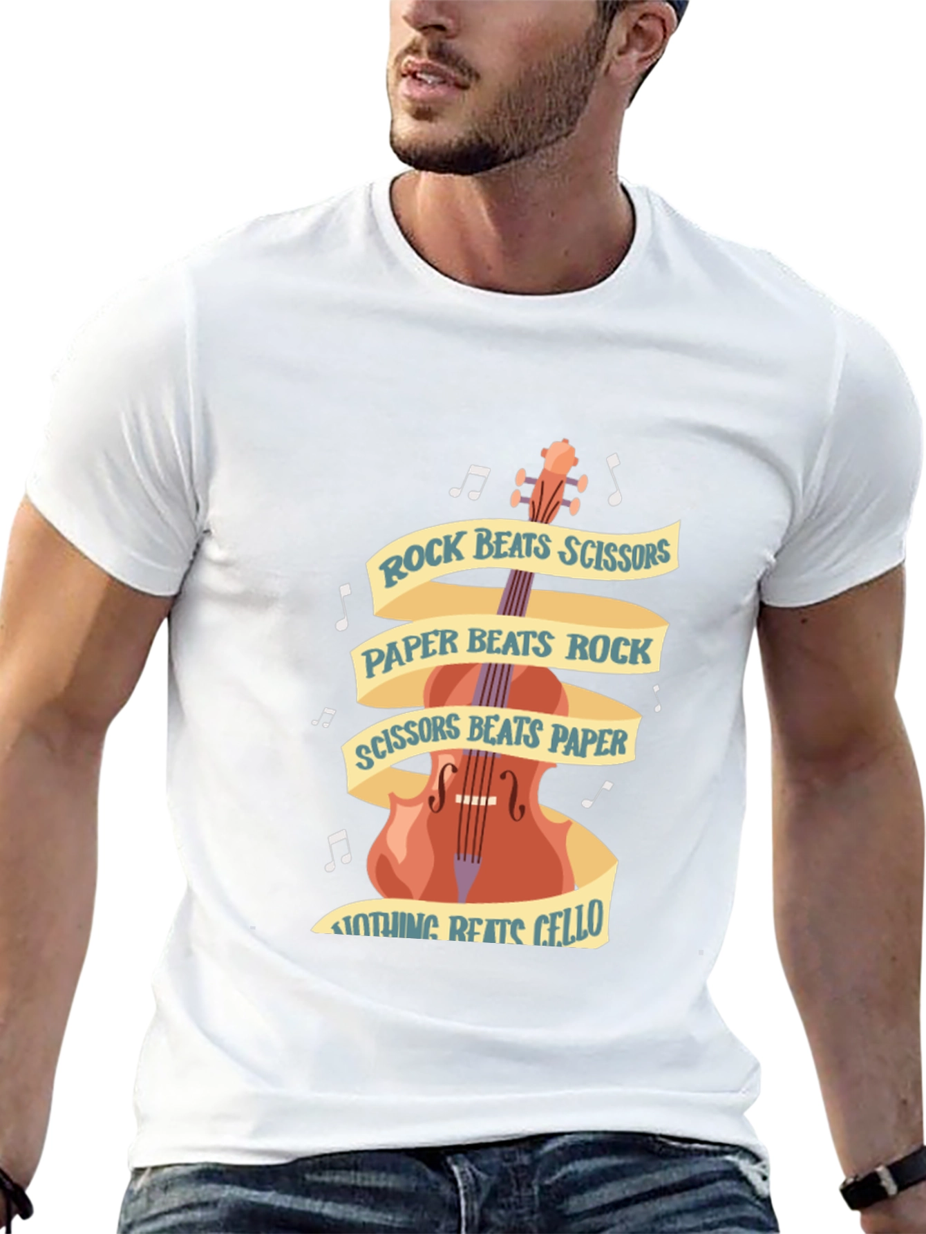 Rock Paper Scissors Cello Black T-Shirt