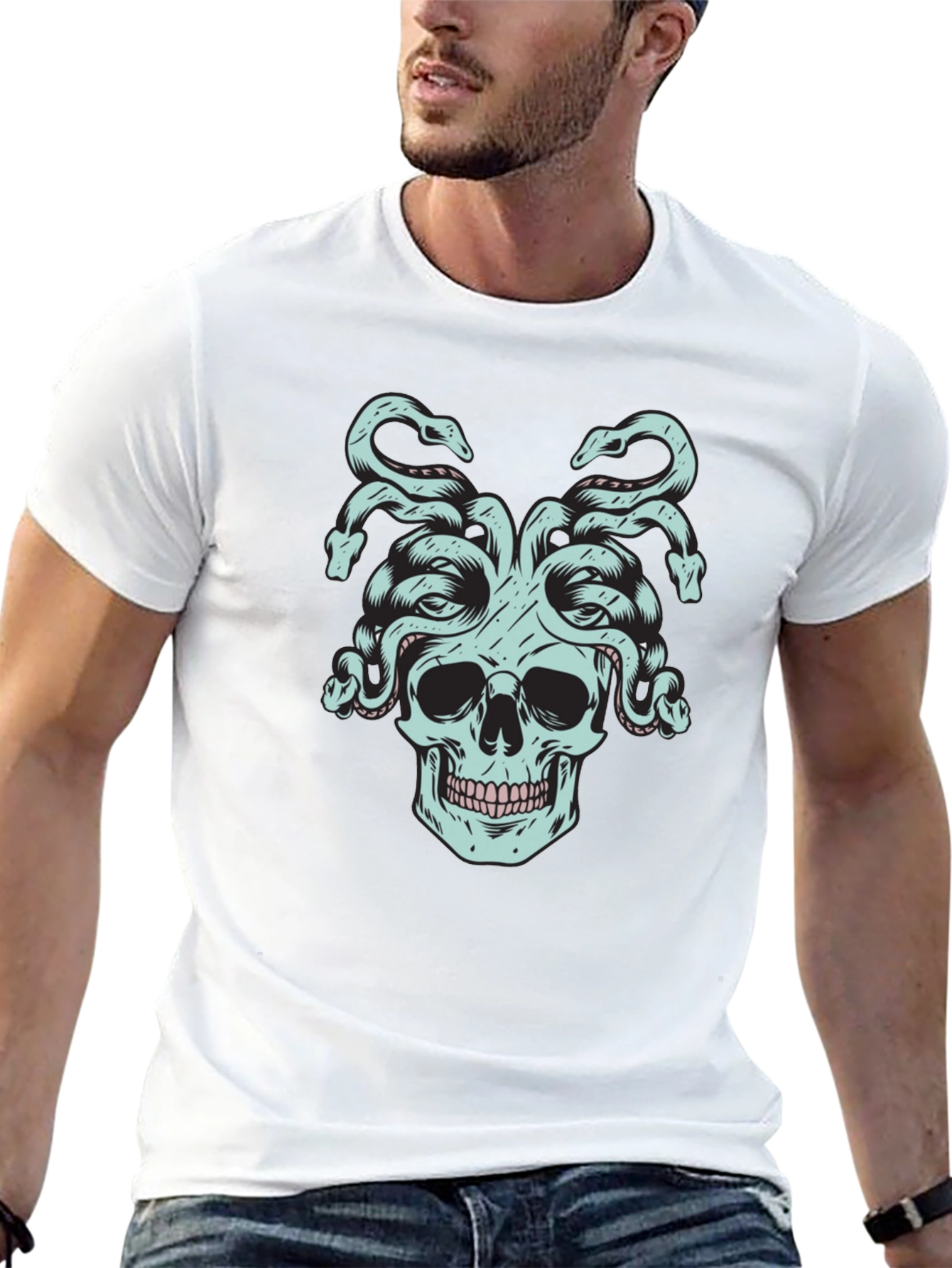 Medusa Skull Graphic Tee - Black