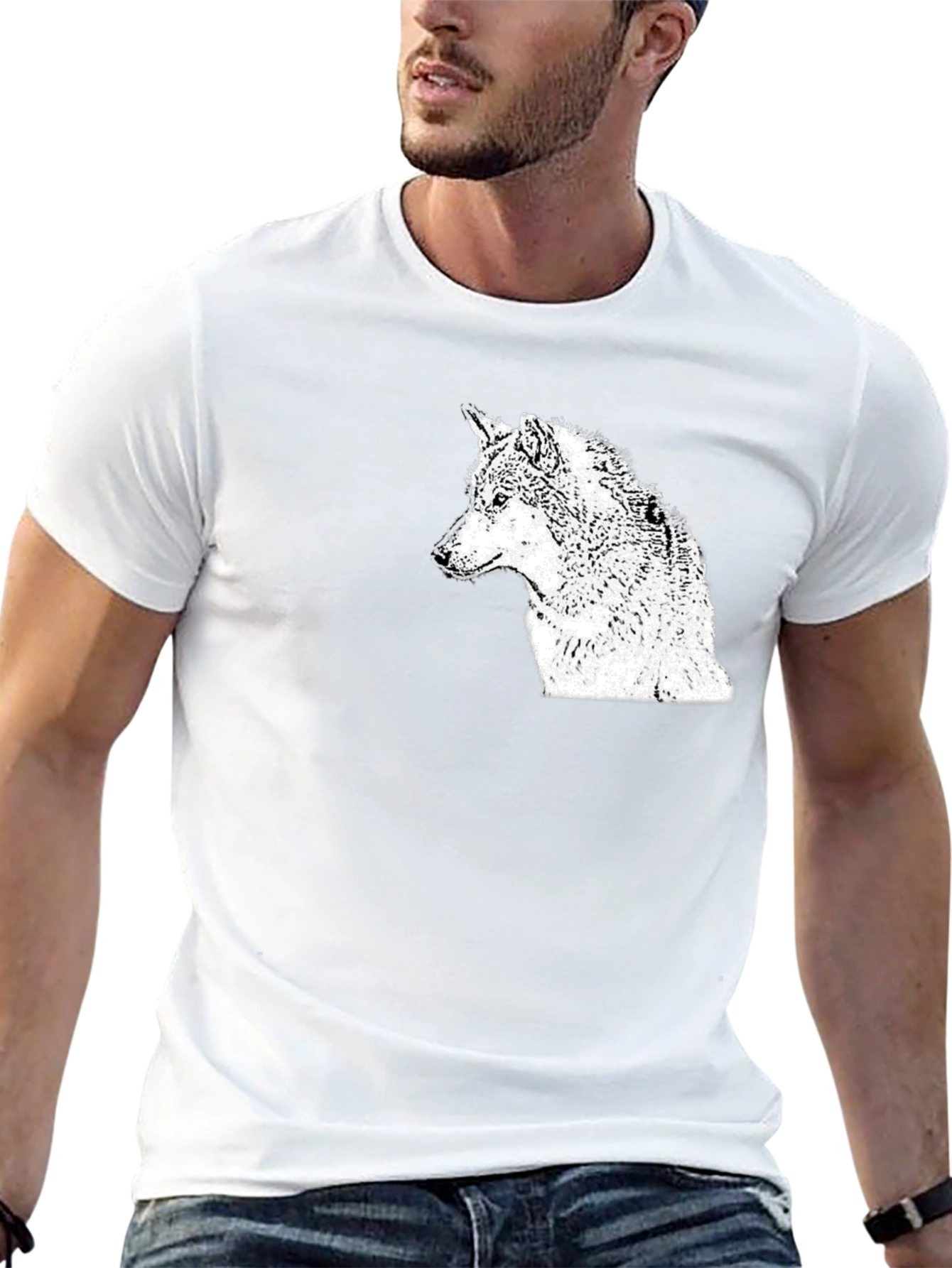 Wolf Graphic Print Crew Neck T-Shirt