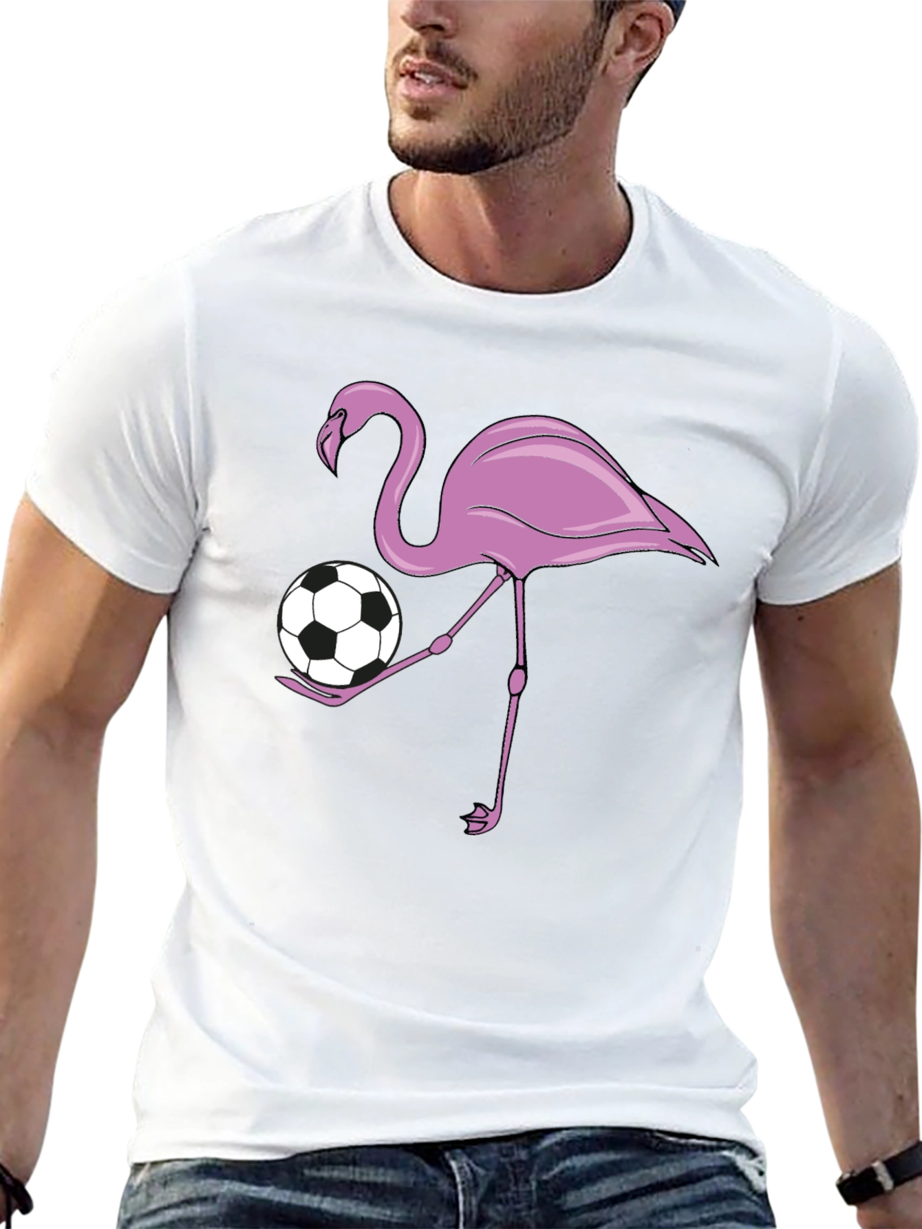 Flamingo Soccer Ball Graphic T-Shirt