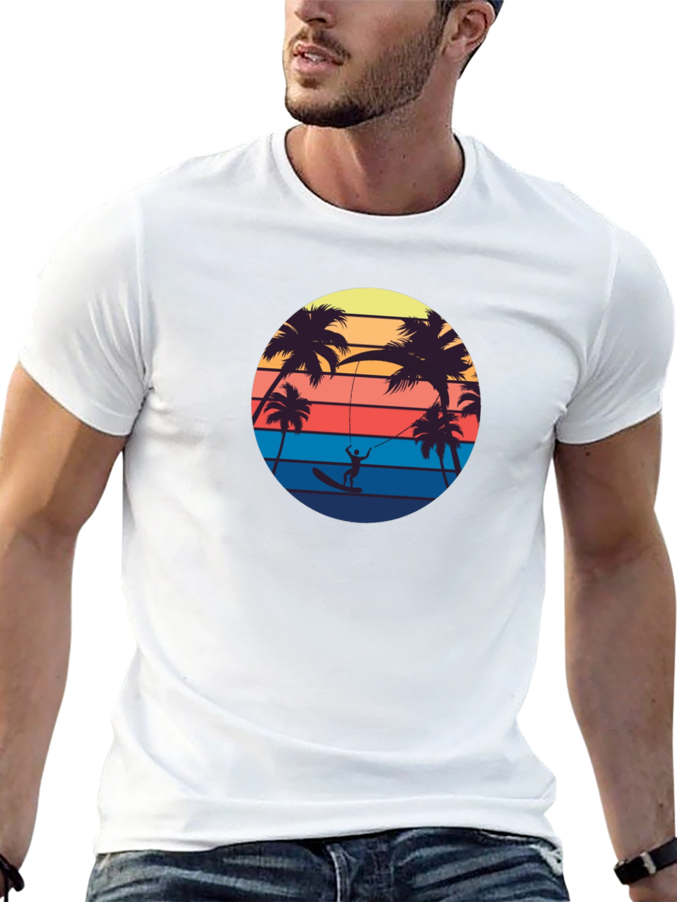 Retro Palm Tree Surfing T-Shirt