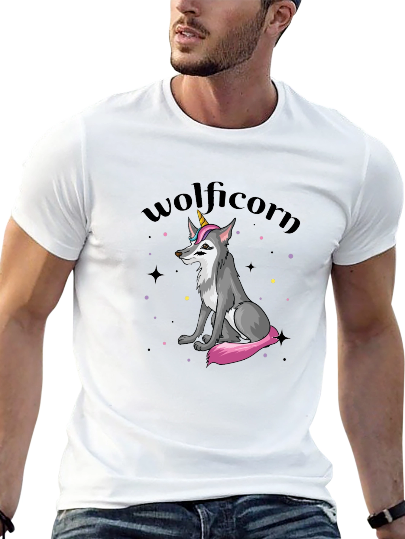 Wolficorn Graphic Print Black T-Shirt