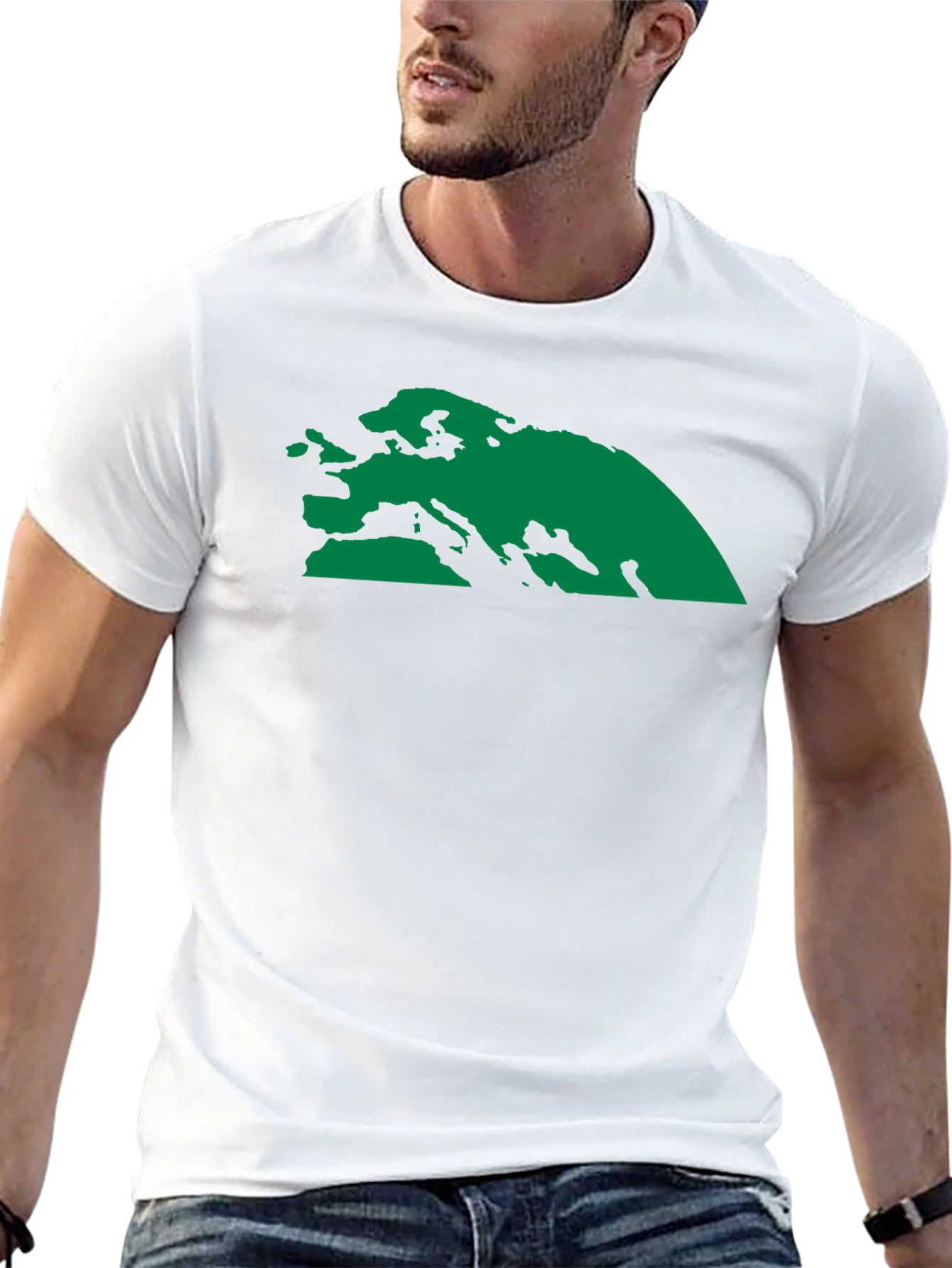 Black T-Shirt with Green Continent Graphic