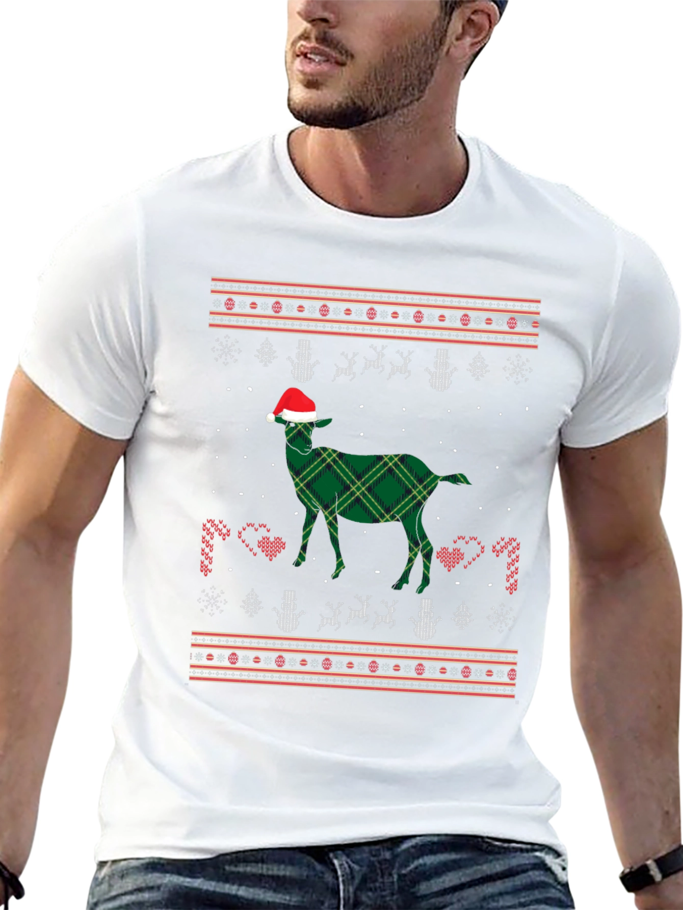Festive Goat Christmas Pattern T-Shirt