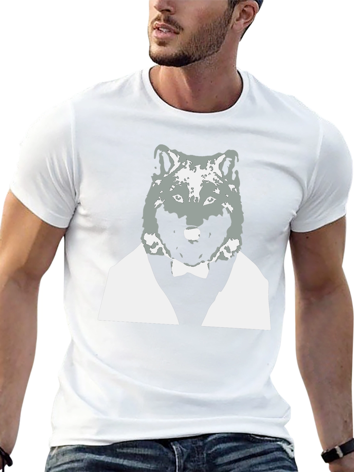 Wolf in Suit Graphic Tee - Cool Black T-Shirt