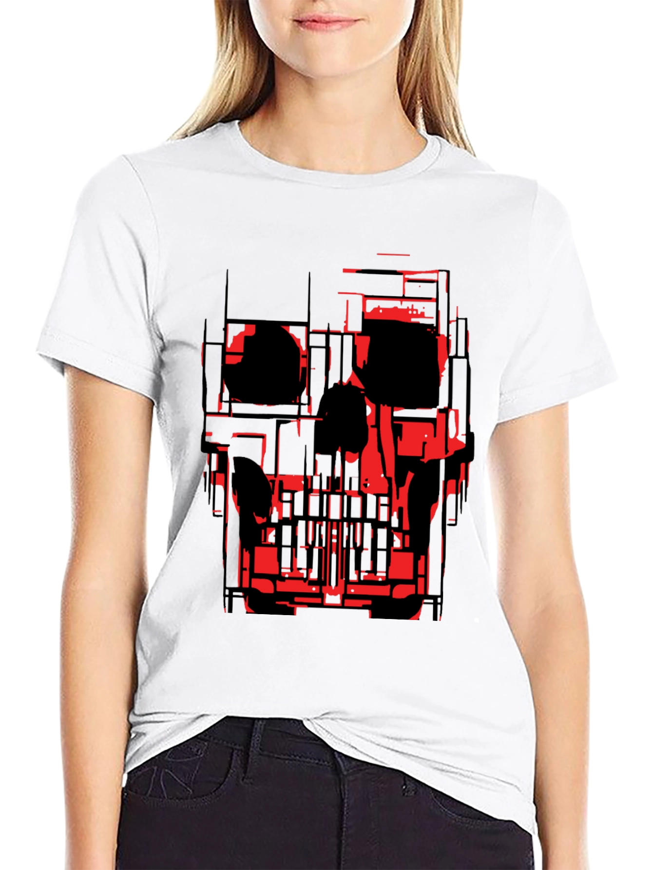 Abstract Skull Graphic Tee - Black