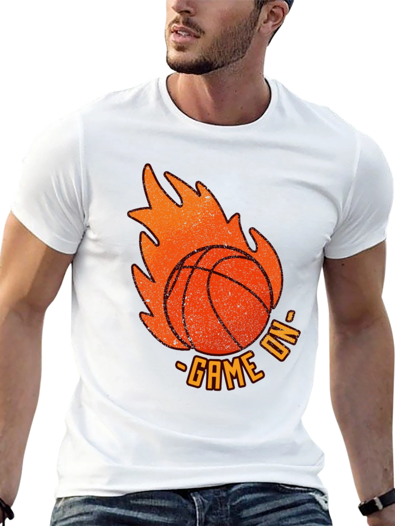 Game On Basketball Flame Graphic Tee - Black