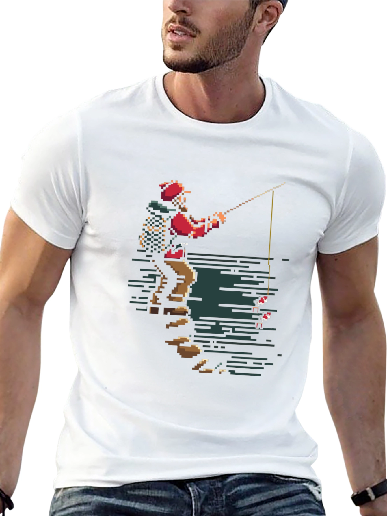 Pixel Fisherman Graphic Tee - Retro Style