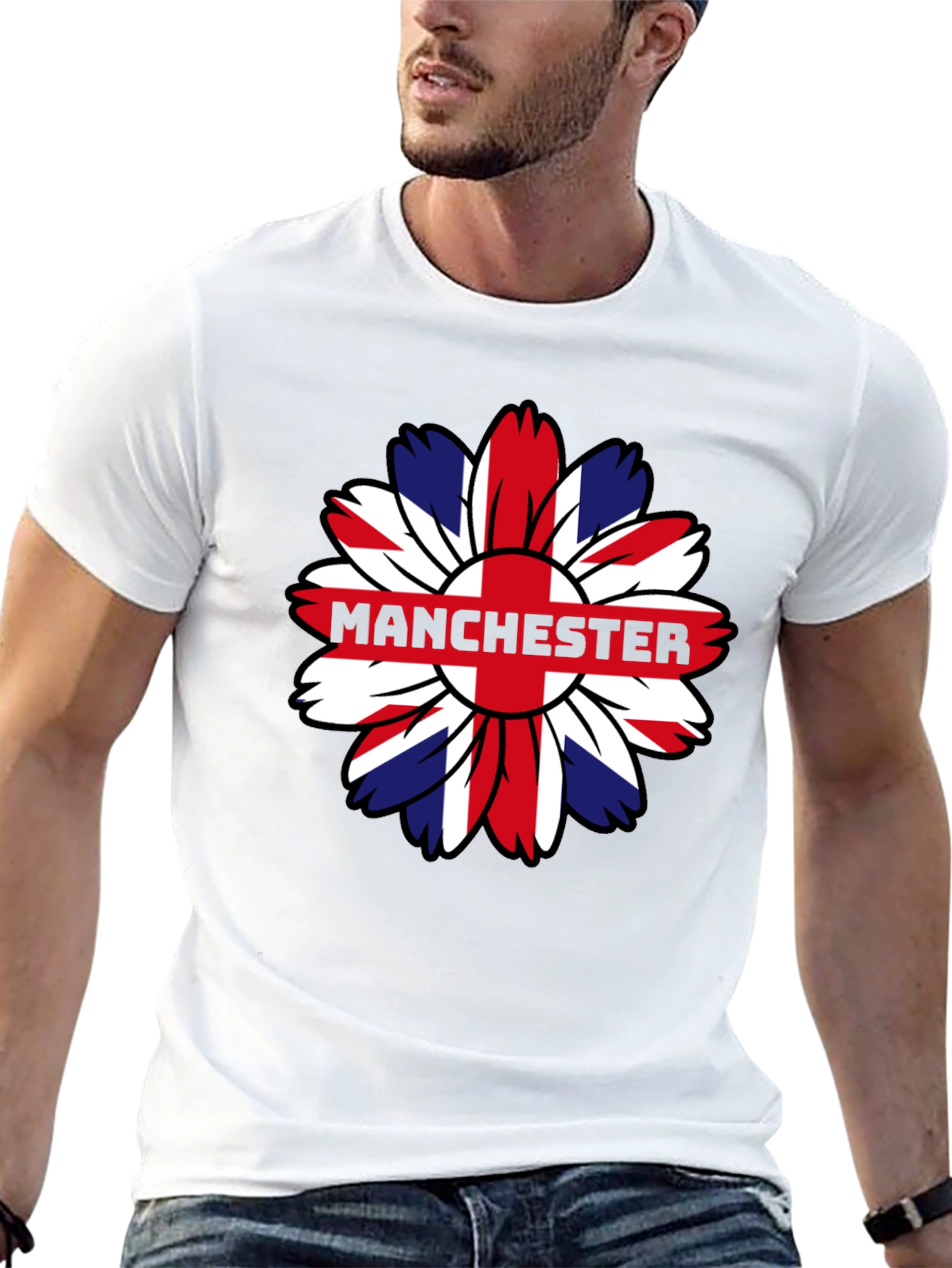 Manchester UK Flag Flower Graphic T-Shirt